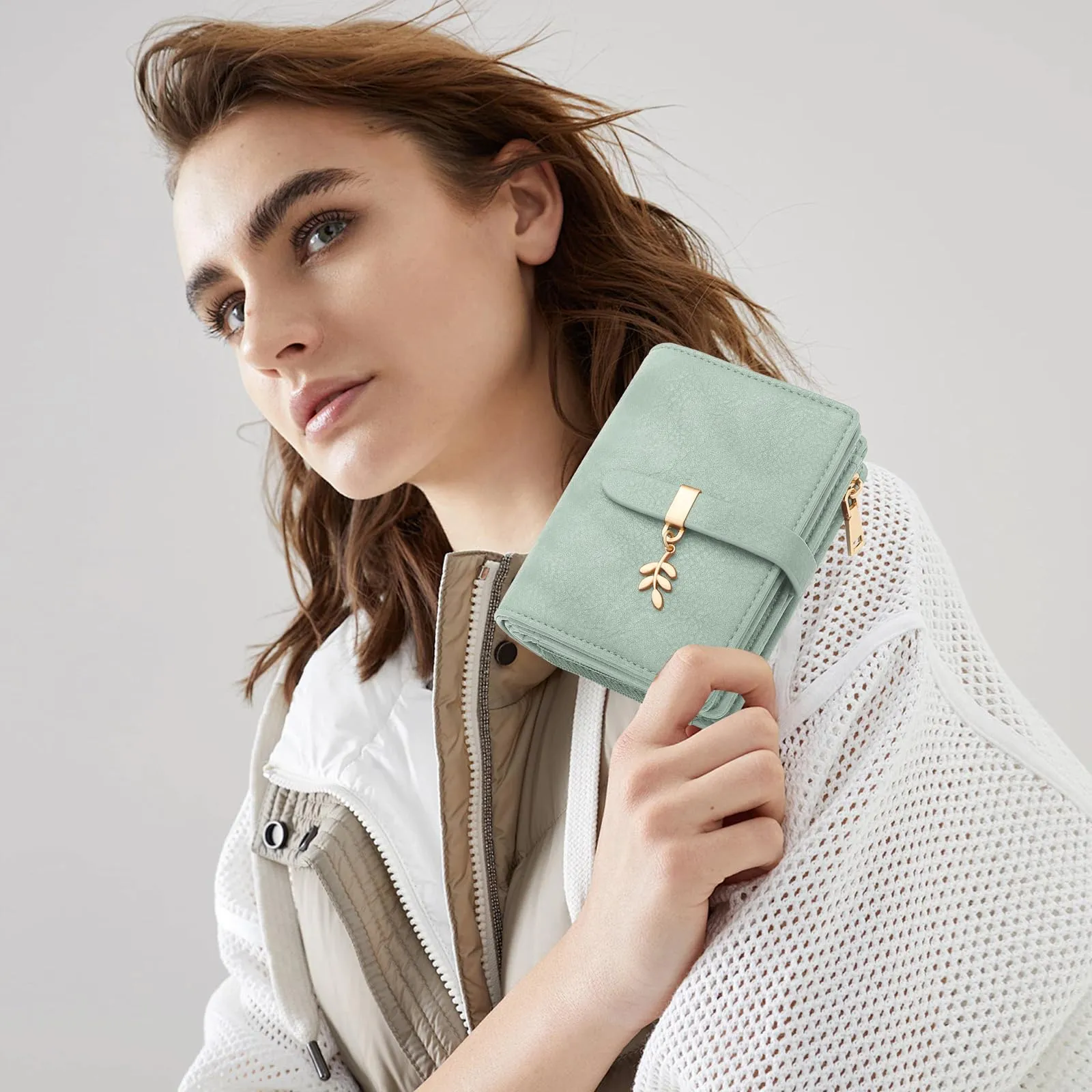 HNOOM Portafoglio Donna Piccolo in Pelle PU, Formato Corto con Protezione RFID, Portamonete con Cerniera e 19 Slot per Carte, Verde - immagine 8