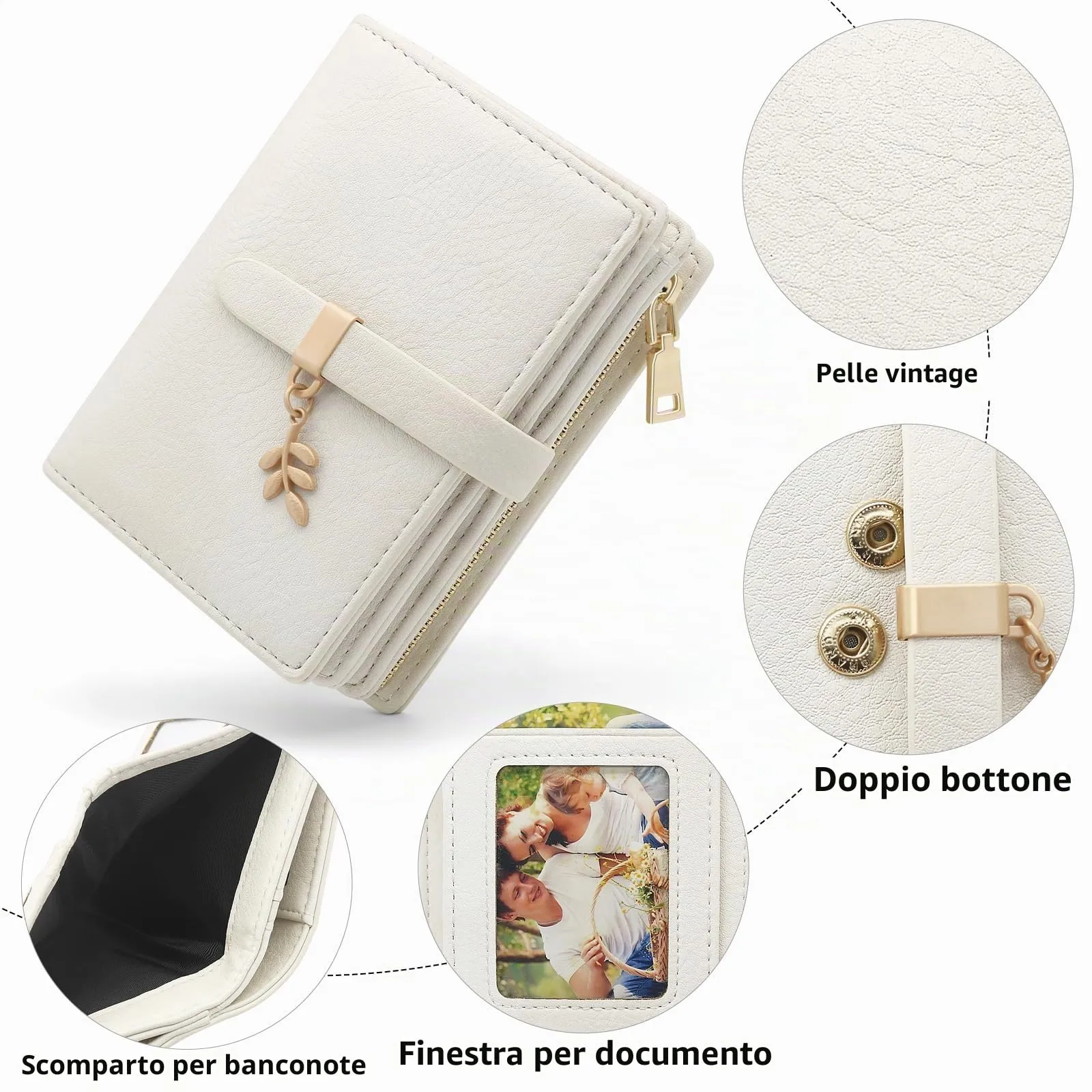 HNOOM Portafoglio Donna in Pelle PU Slim con Protezione RFID, Cerniera Portamonete e 19 Slot Carte, Beige - immagine 4