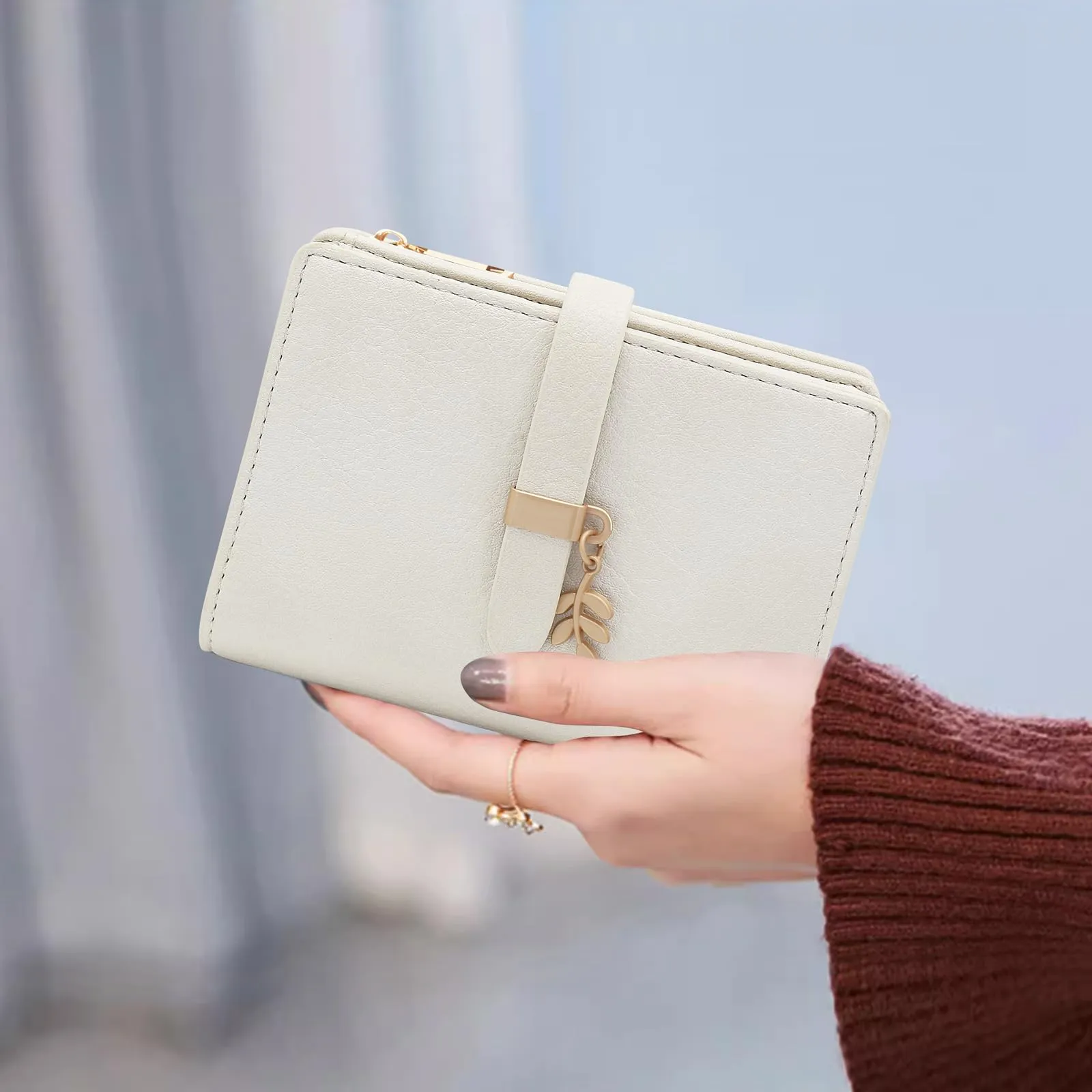 HNOOM Portafoglio Donna in Pelle PU Slim con Protezione RFID, Cerniera Portamonete e 19 Slot Carte, Beige - immagine 6
