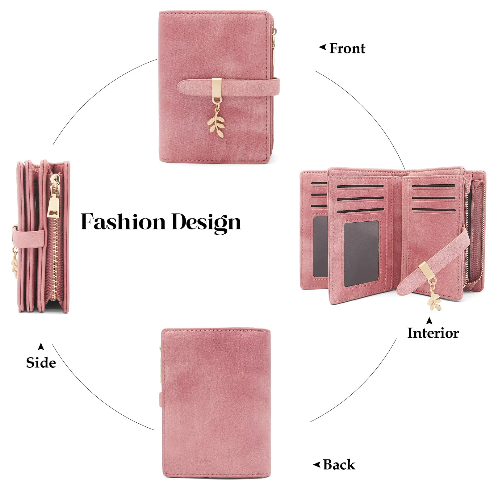 HNOOM Portafoglio Donna in Pelle PU Slim con Protezione RFID, Portamonete con Cerniera e 19 Porta Carte (Rosa) - immagine 3