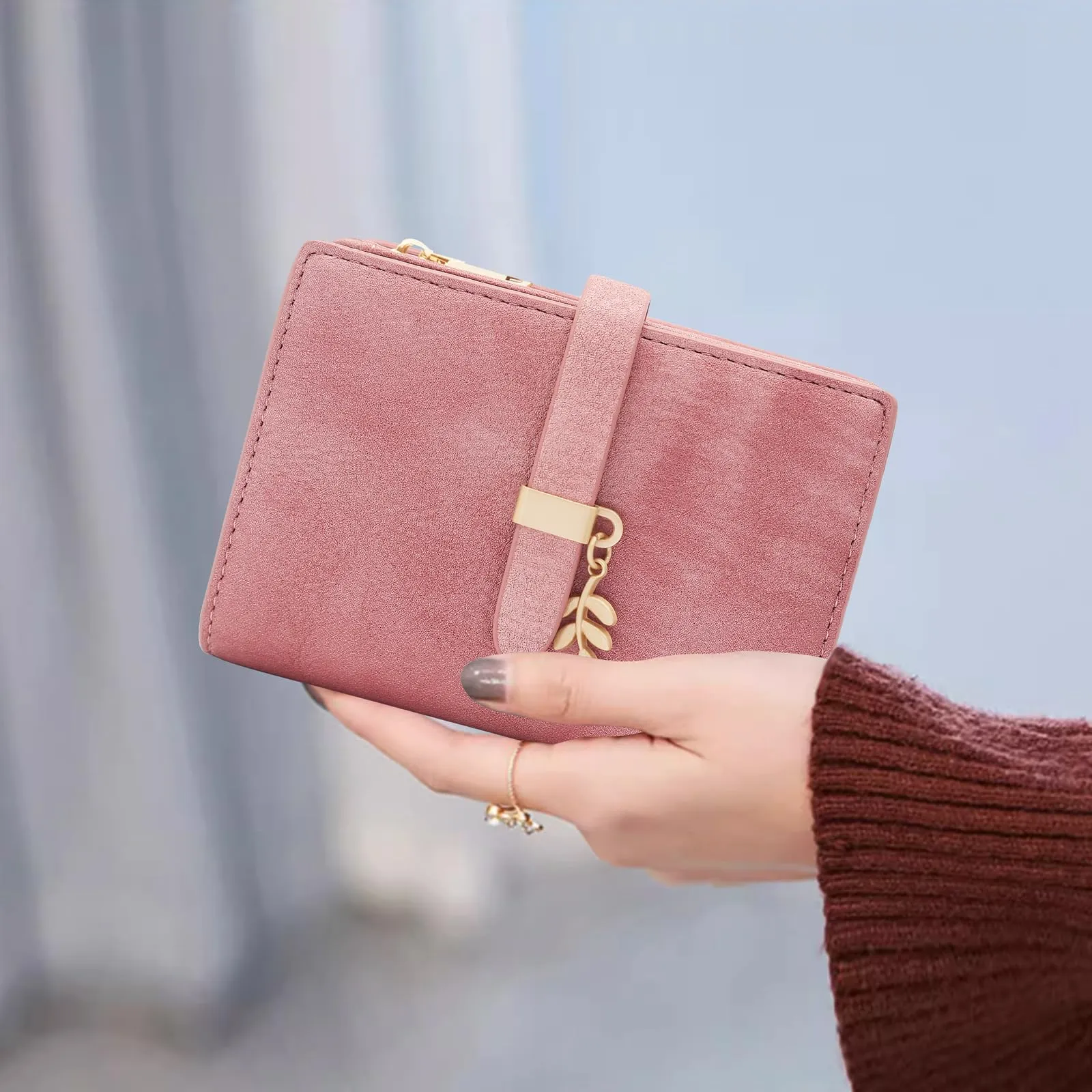 HNOOM Portafoglio Donna in Pelle PU Slim con Protezione RFID, Portamonete con Cerniera e 19 Porta Carte (Rosa) - immagine 6