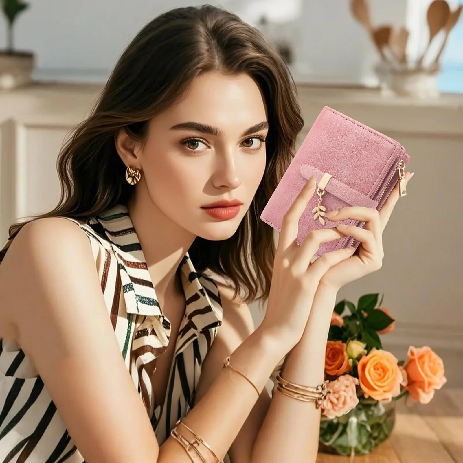 HNOOM Portafoglio Donna in Pelle PU Slim con Protezione RFID, Portamonete con Cerniera e 19 Porta Carte (Rosa) - immagine 8