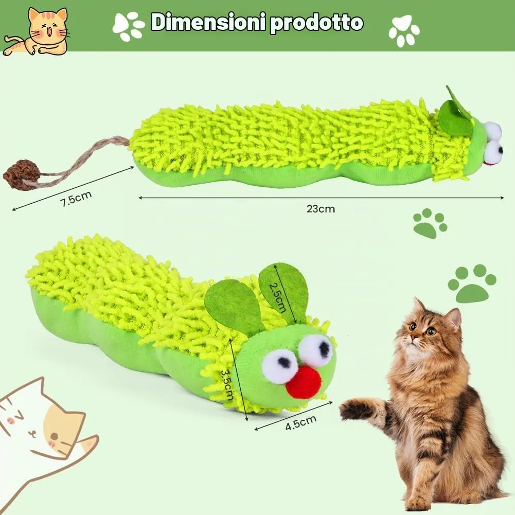 OSDUE Gioco per Gatti con Catnip a forma di Bruco, Peluche Interattivo per Masticare e Cura Dentale - immagine 2