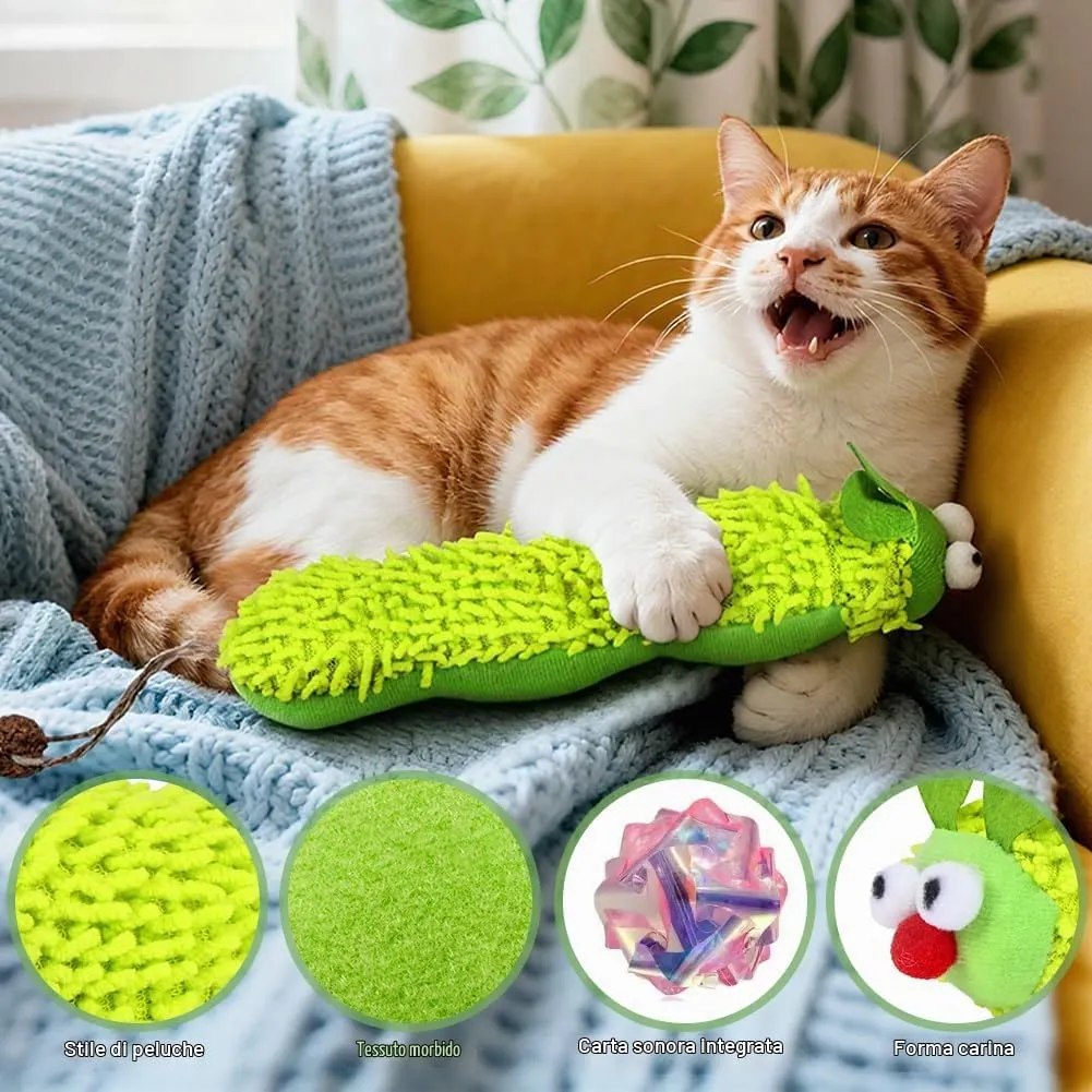 OSDUE Gioco per Gatti con Catnip a forma di Bruco, Peluche Interattivo per Masticare e Cura Dentale - immagine 6
