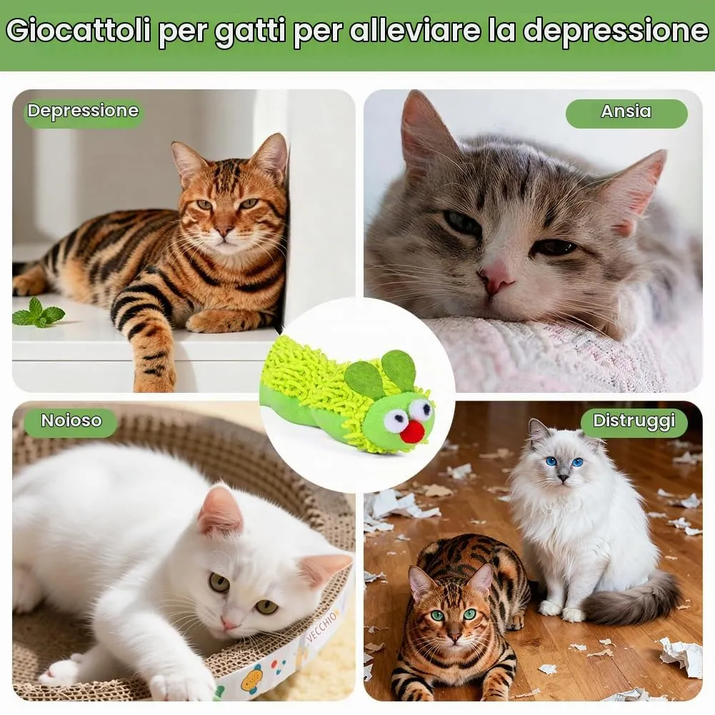 OSDUE Gioco per Gatti con Catnip a forma di Bruco, Peluche Interattivo per Masticare e Cura Dentale - immagine 7