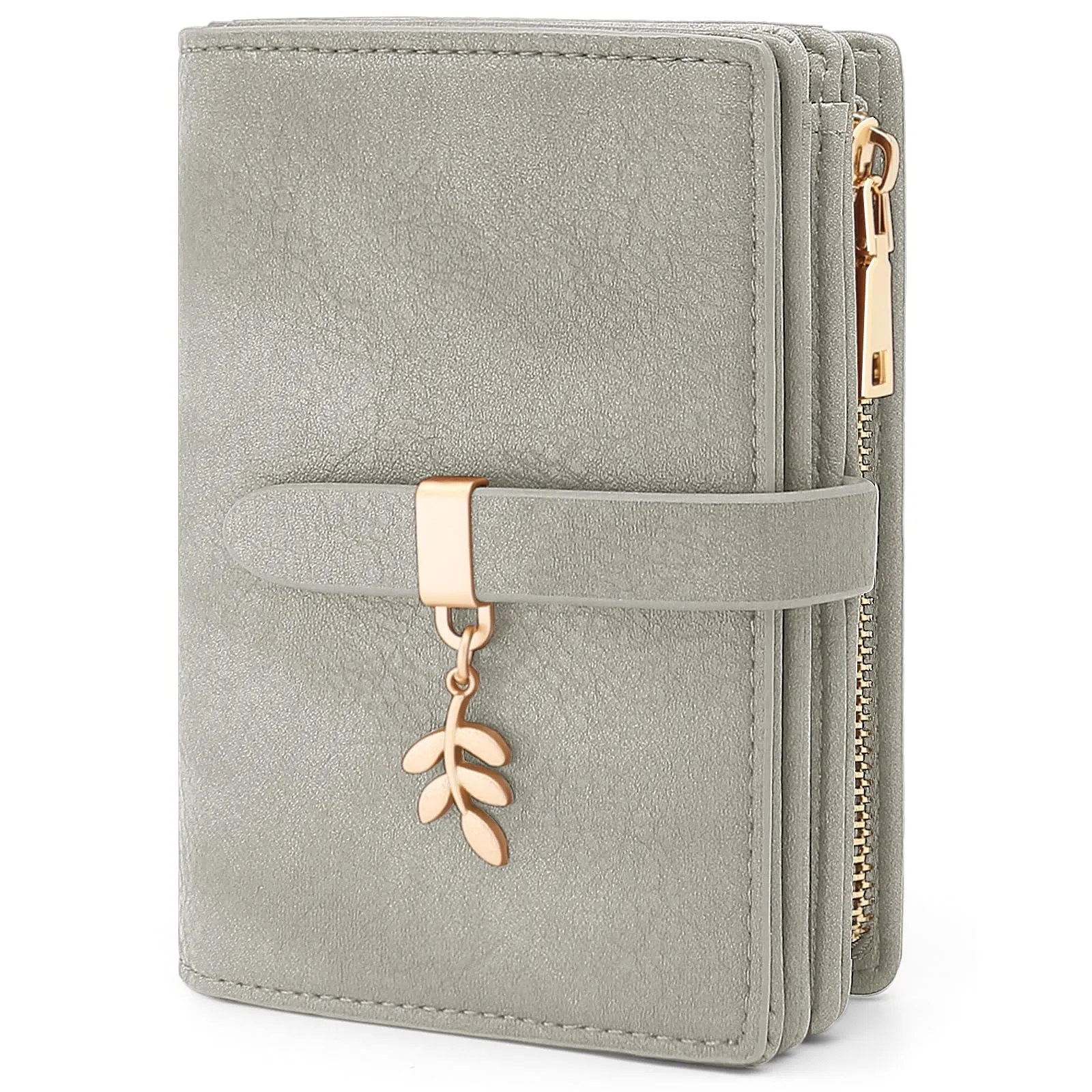 HNOOM Portafoglio Donna in Pelle PU Slim con Protezione RFID, Cerniera Portamonete e 19 Porta Carte (Grigio) - immagine 1
