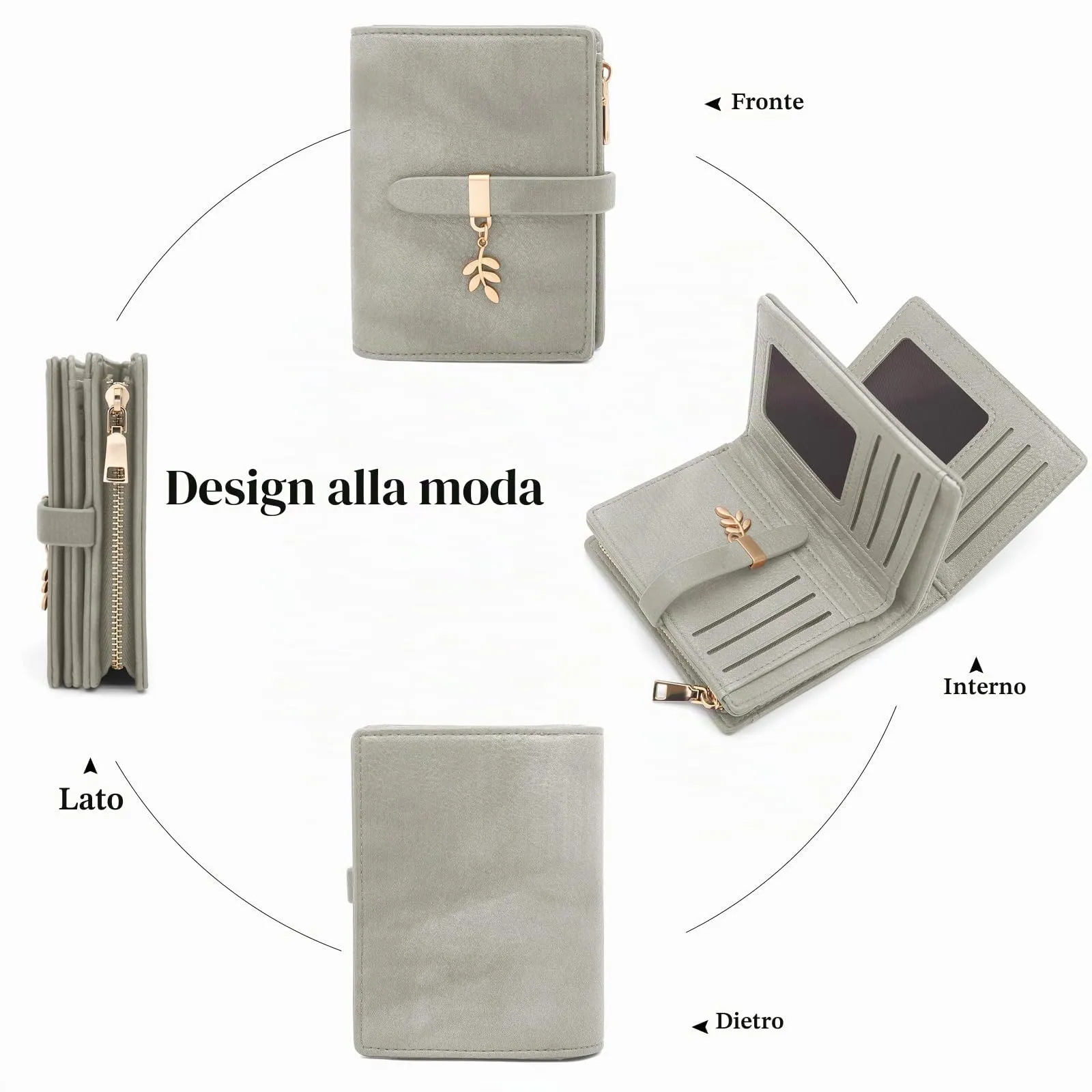 HNOOM Portafoglio Donna in Pelle PU Slim con Protezione RFID, Cerniera Portamonete e 19 Porta Carte (Grigio) - immagine 3