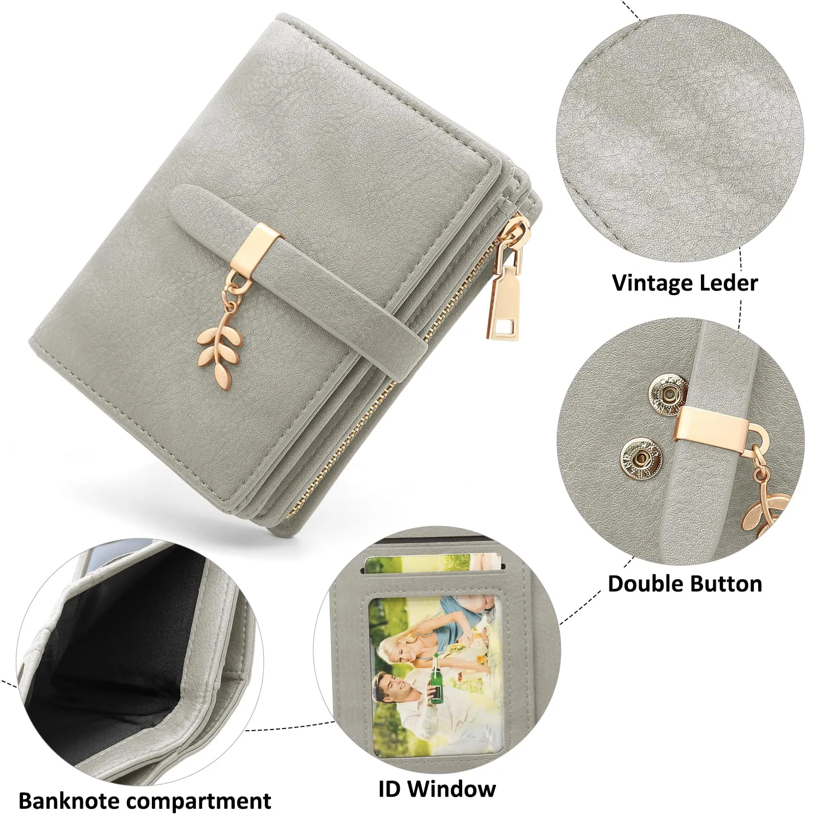 HNOOM Portafoglio Donna in Pelle PU Slim con Protezione RFID, Cerniera Portamonete e 19 Porta Carte (Grigio) - immagine 4