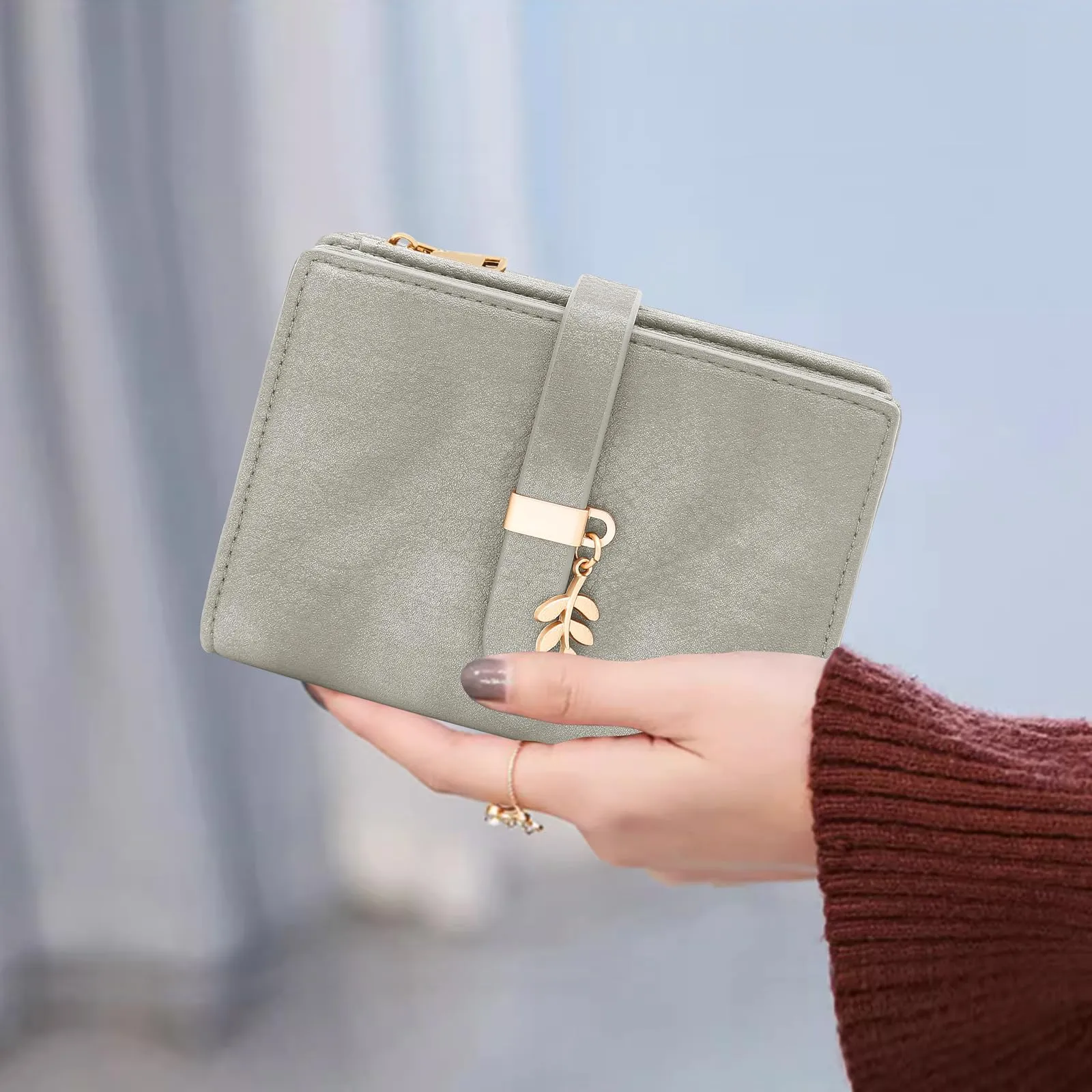 HNOOM Portafoglio Donna in Pelle PU Slim con Protezione RFID, Cerniera Portamonete e 19 Porta Carte (Grigio) - immagine 6