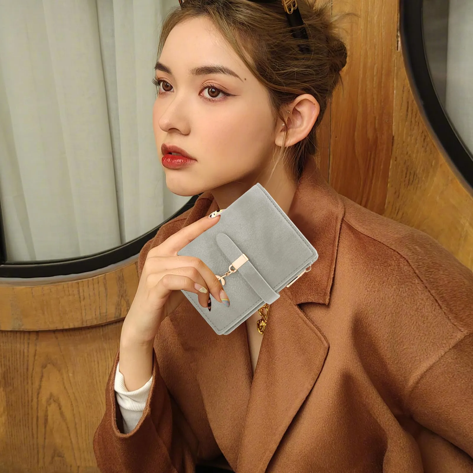 HNOOM Portafoglio Donna in Pelle PU Slim con Protezione RFID, Cerniera Portamonete e 19 Porta Carte (Grigio) - immagine 8