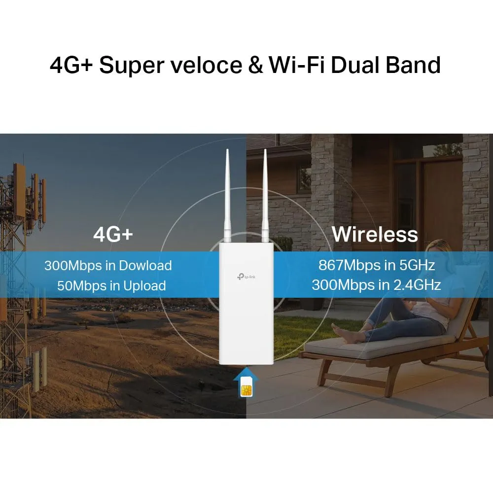TP-Link Archer MR500-Outdoor 4G+ Router, WiFi AC1200 Dual Band, IP65 Waterproof, PoE/DC Support, OneMesh - immagine 4