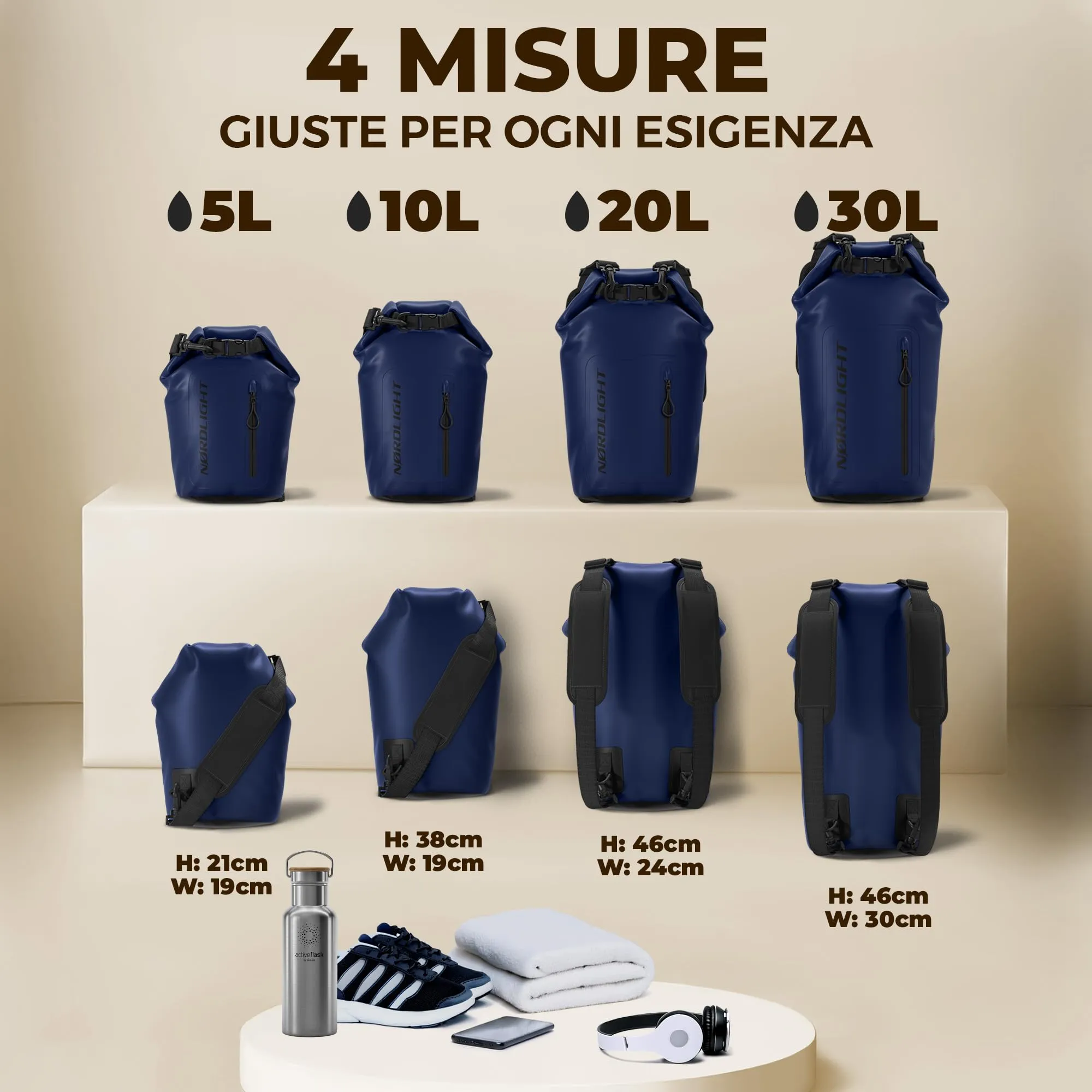 Nordlight Dry Bag 30L con Custodia per Cellulare - Navyblue - immagine 3