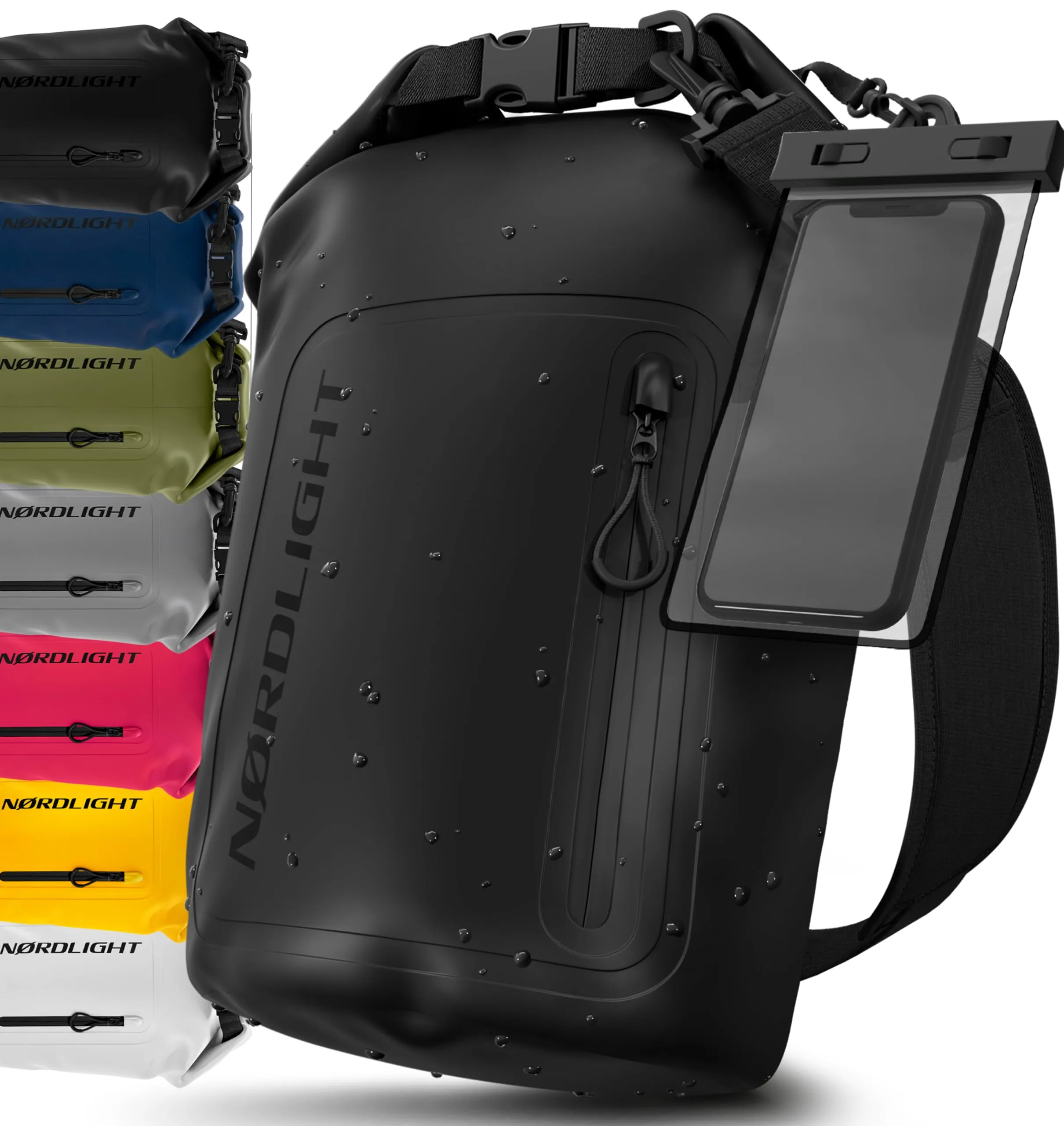 Nordlight Dry Bag 20L con Custodia per Cellulare e Tracolla - Nero - immagine 1