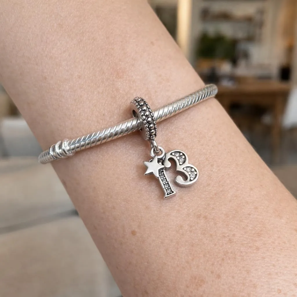 MariaFonte Charm Pendente Numero 13 in Argento Sterling e Zirconia Bianca - immagine 2