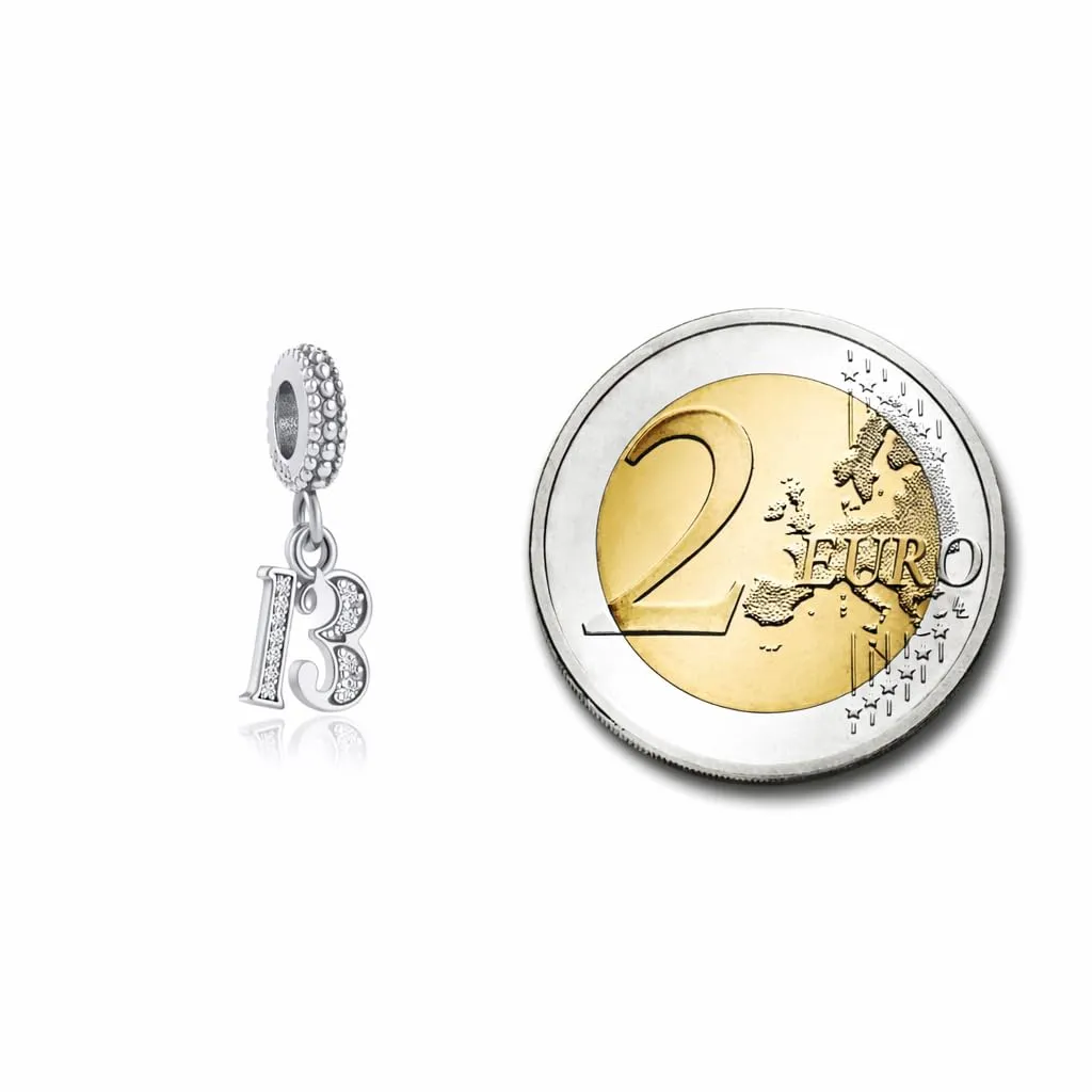 MariaFonte Charm Pendente Numero 13 in Argento Sterling e Zirconia Bianca - immagine 5