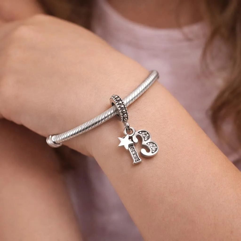 MariaFonte Charm Pendente Numero 13 in Argento Sterling e Zirconia Bianca - immagine 8