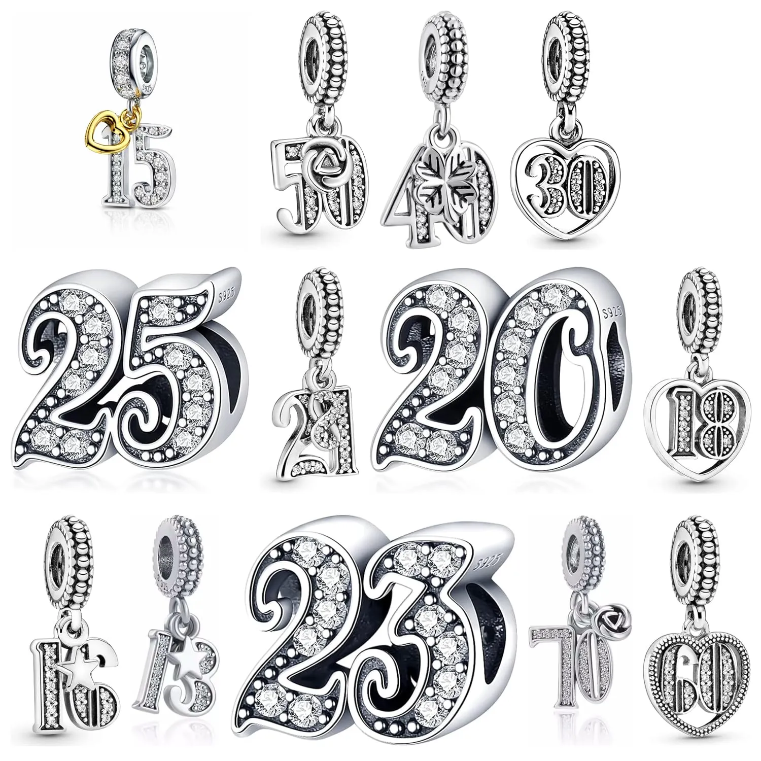 MariaFonte Ciondolo Charm Numero 70 in Argento Sterling e Zirconia Bianca - immagine 9