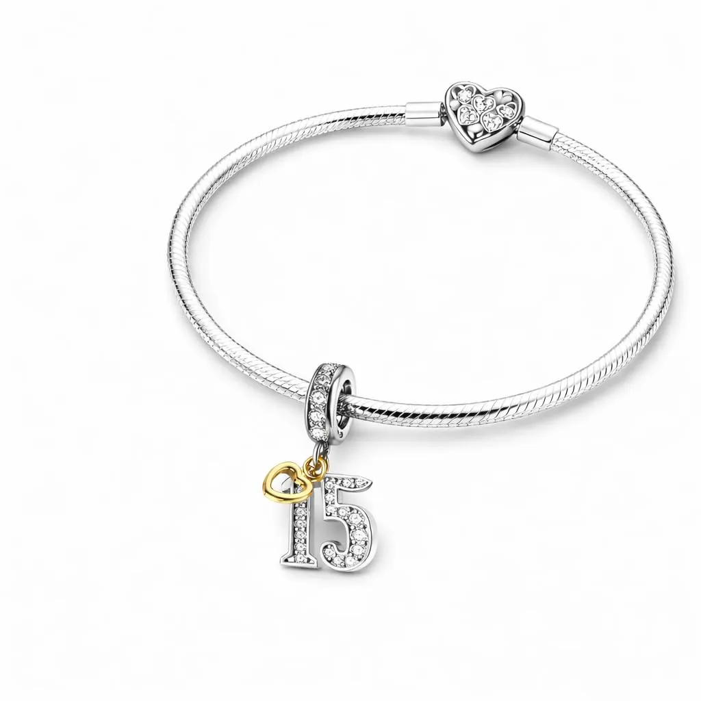 MariaFonte Charm Pendente Numero 15 in Argento Sterling e Zirconia - immagine 2