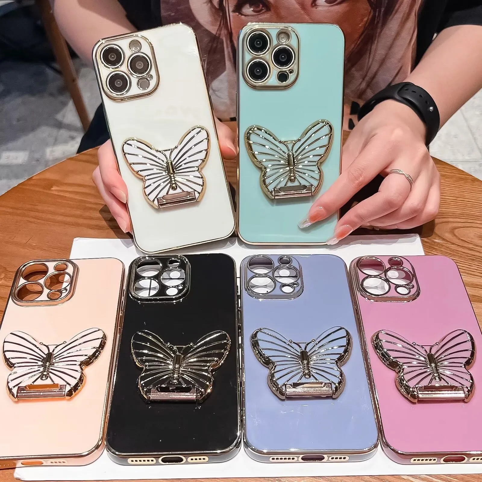 Rnrieyta Miagon Farfalla Case for Realme C21, Soft Silicone Protective Cover with Stand Support - immagine 5