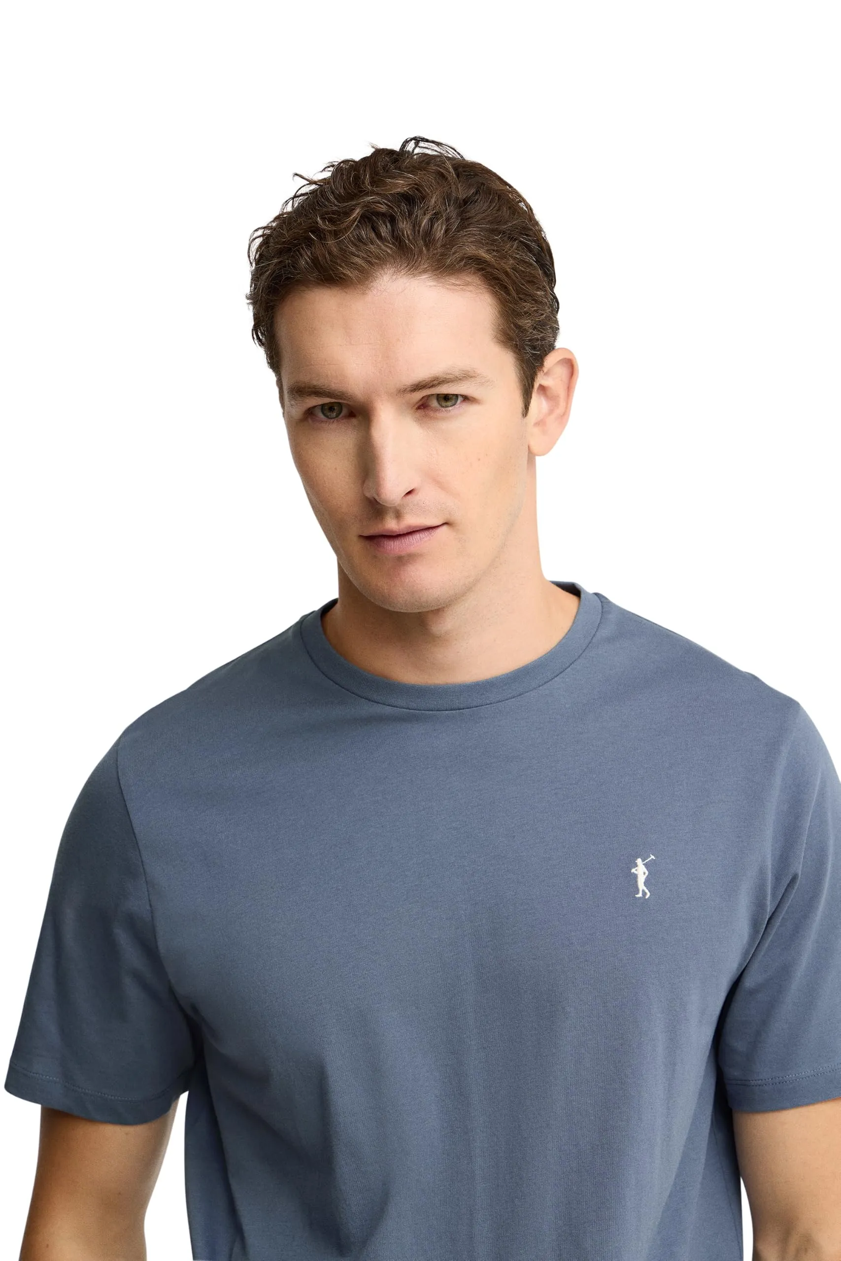 Polo Club Maglietta Basic Uomo in Cotone Blu Denim con Logo Ricamato - immagine 3