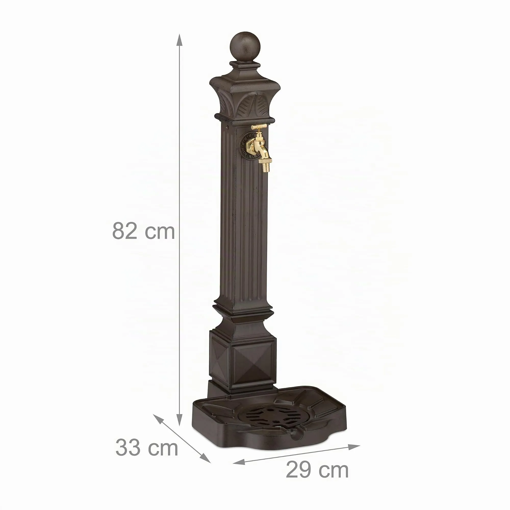 Relaxdays Fontana da Giardino in Stile Antico a Colonna con Rubinetto e Vaschetta, 82x29x33 cm, Marrone - immagine 4