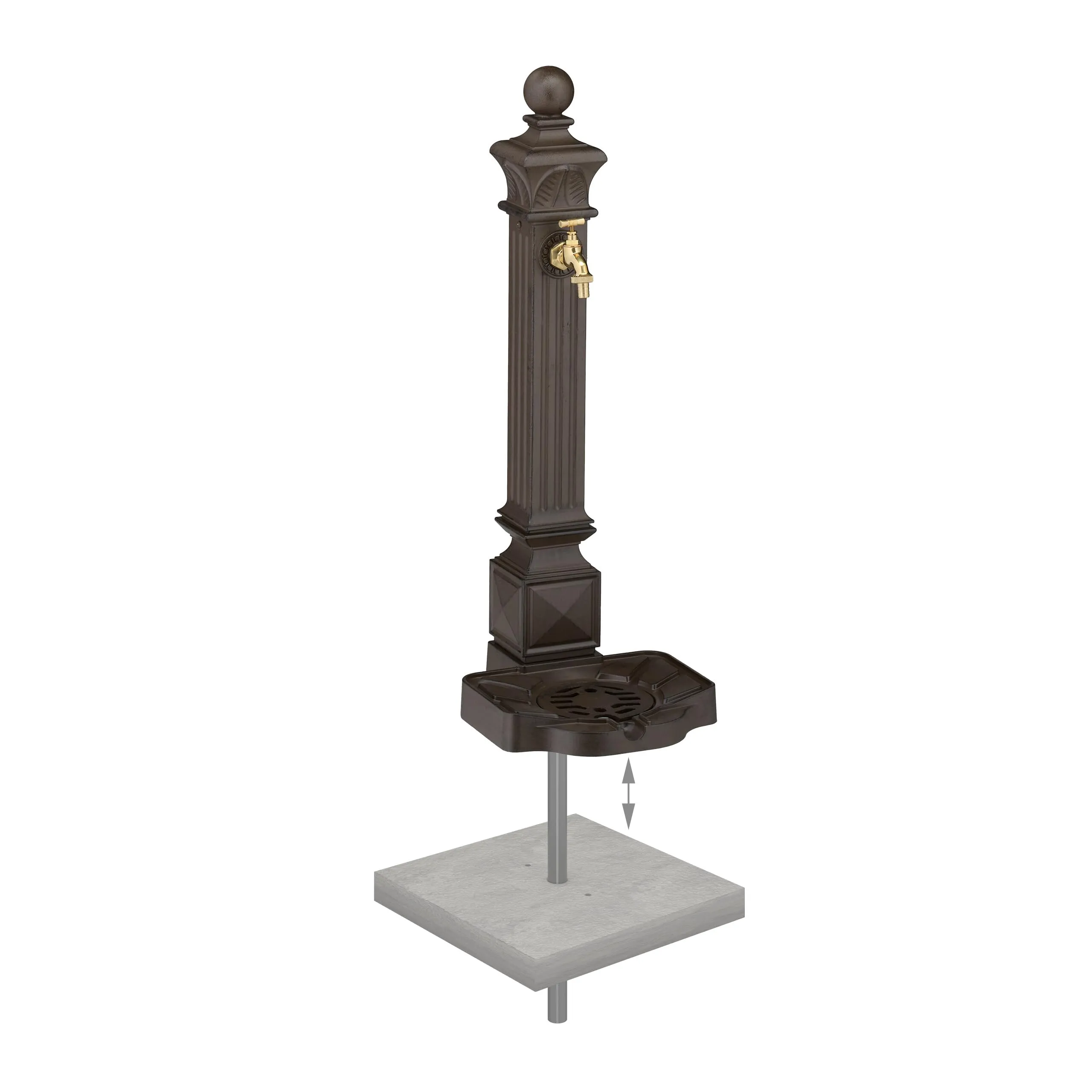 Relaxdays Fontana da Giardino in Stile Antico a Colonna con Rubinetto e Vaschetta, 82x29x33 cm, Marrone - immagine 5