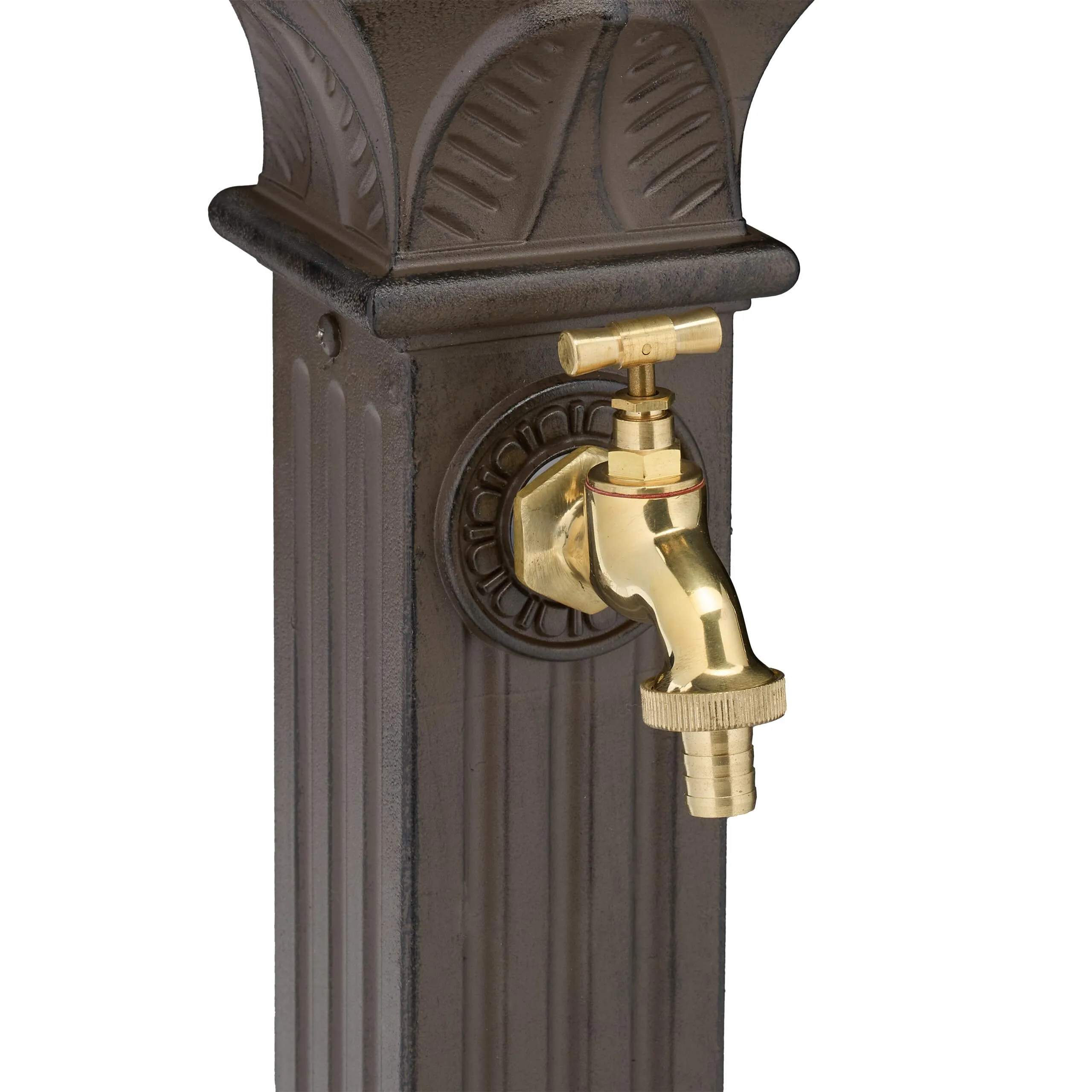 Relaxdays Fontana da Giardino in Stile Antico a Colonna con Rubinetto e Vaschetta, 82x29x33 cm, Marrone - immagine 7