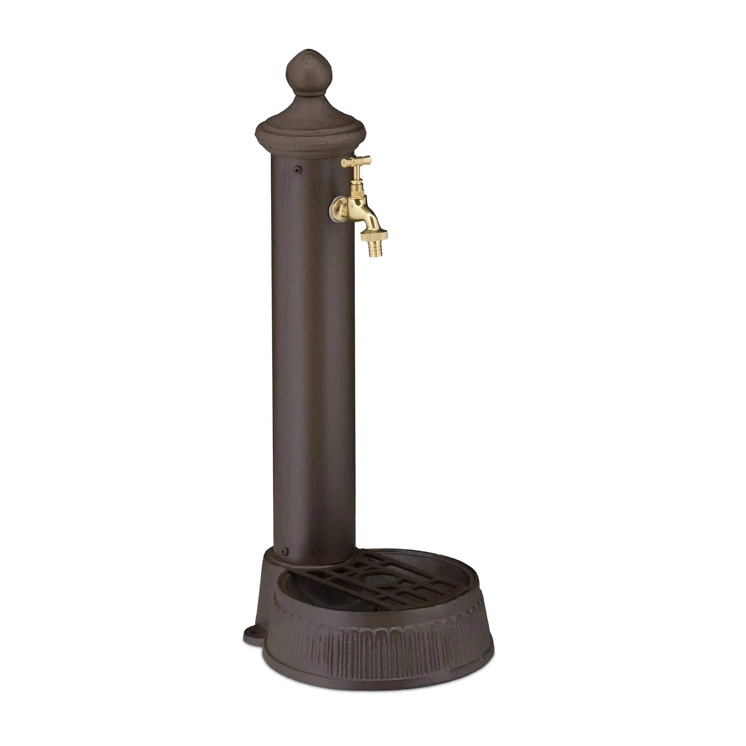 Relaxdays Fontana da Giardino in Stile Antico a Colonna con Rubinetto e Vaschetta, 65x25x30 cm, Marrone - immagine 1
