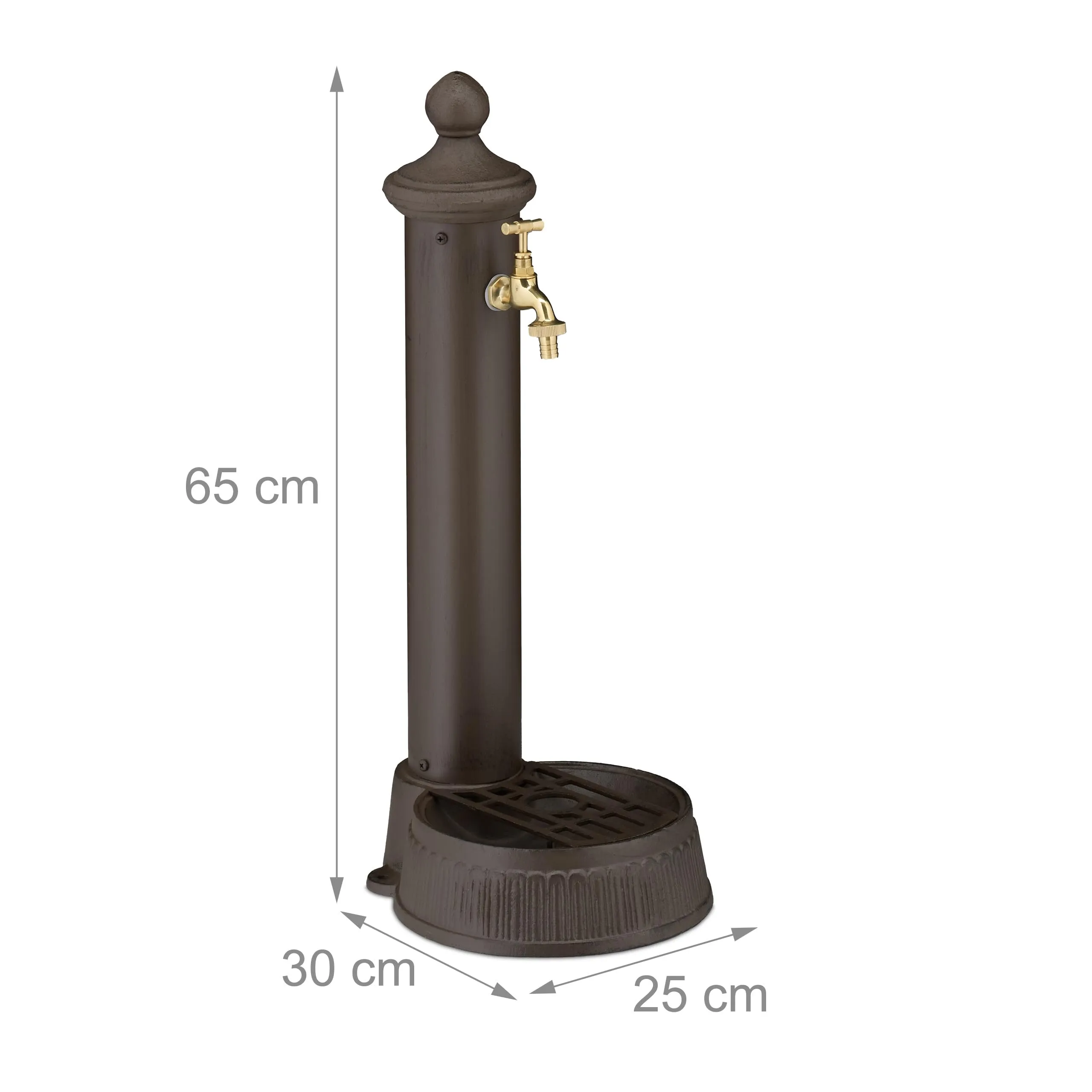 Relaxdays Fontana da Giardino in Stile Antico a Colonna con Rubinetto e Vaschetta, 65x25x30 cm, Marrone - immagine 4