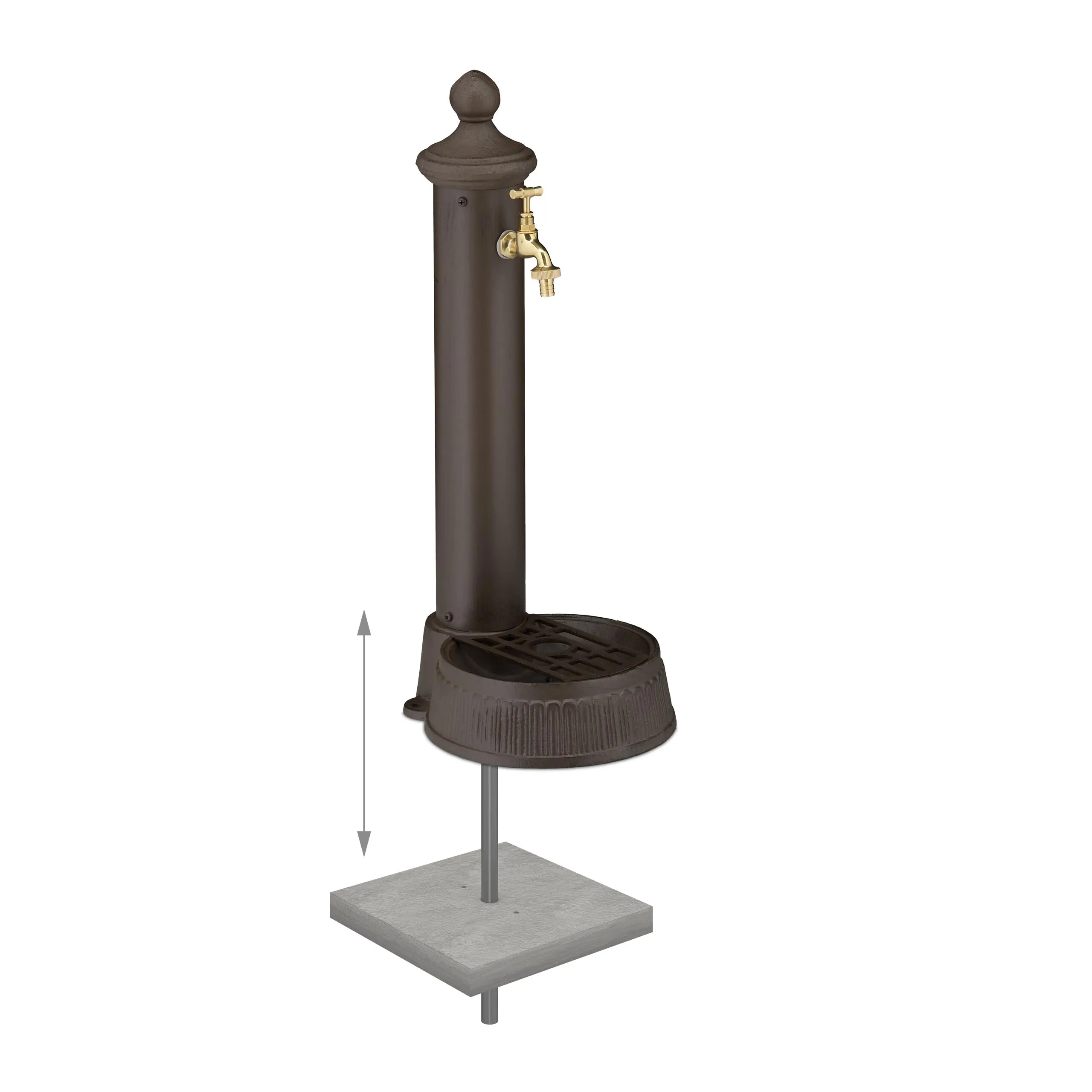 Relaxdays Fontana da Giardino in Stile Antico a Colonna con Rubinetto e Vaschetta, 65x25x30 cm, Marrone - immagine 5