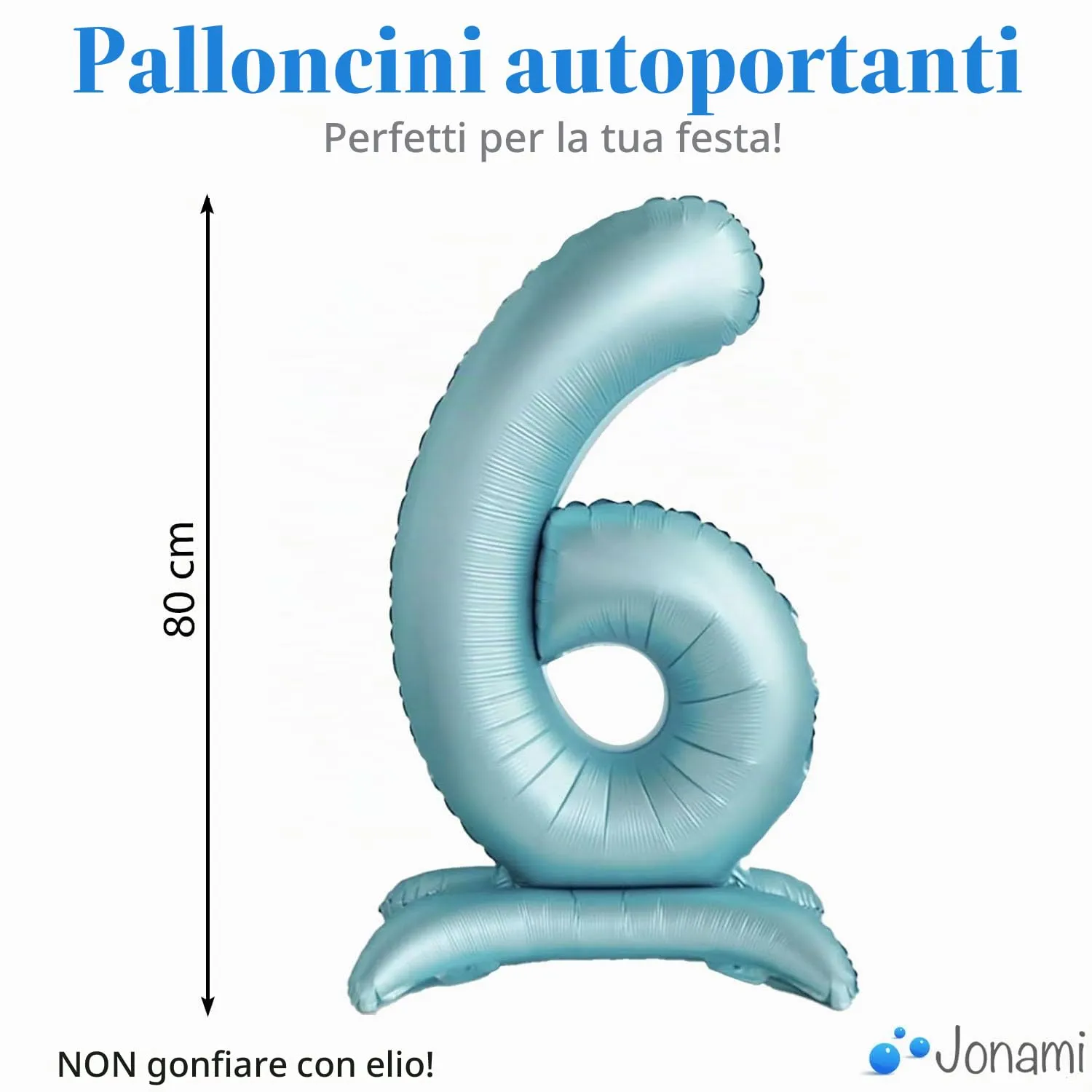 Jonami Palloncino Numero 6 Gigante Azzurro in Piedi, 82 cm - immagine 2