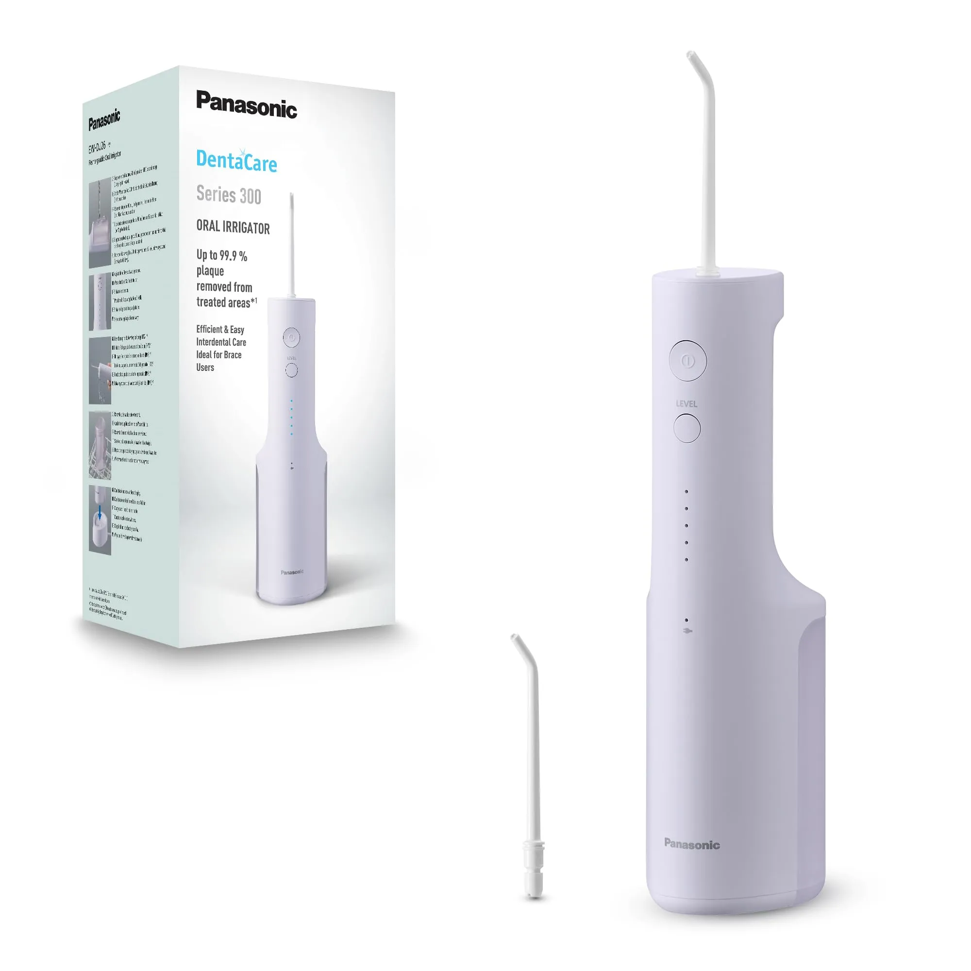 Panasonic Serie 300 Irrigatore Orale EW-DJ26-V303, Idropulsore Dentale, 200ml, IPX7, 2 Ugelli Standard, 5 Impostazioni di Pressione, Viola - immagine 1