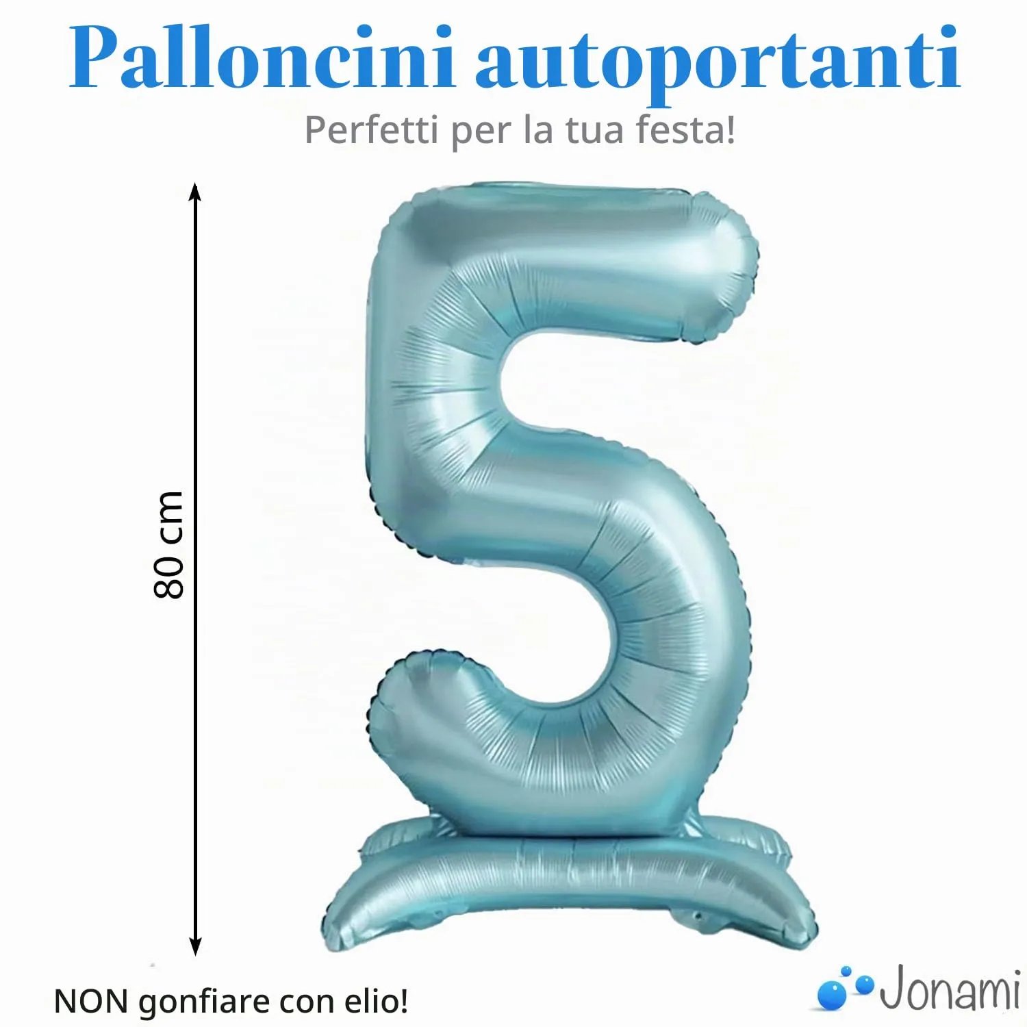Jonami Palloncino Numero 5 Gigante Azzurro in Piedi, 82 cm - immagine 2