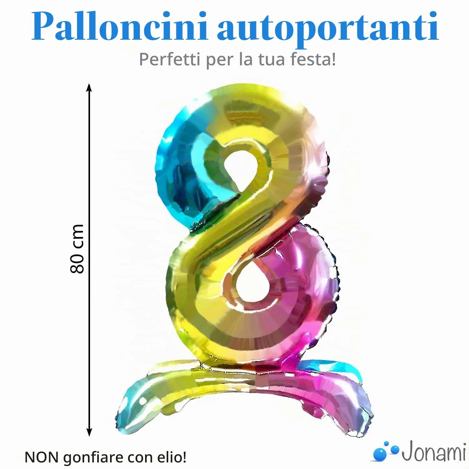 Jonami Palloncino Numero 8 Gigante Multicolore Metallizzato, 82 cm - immagine 2