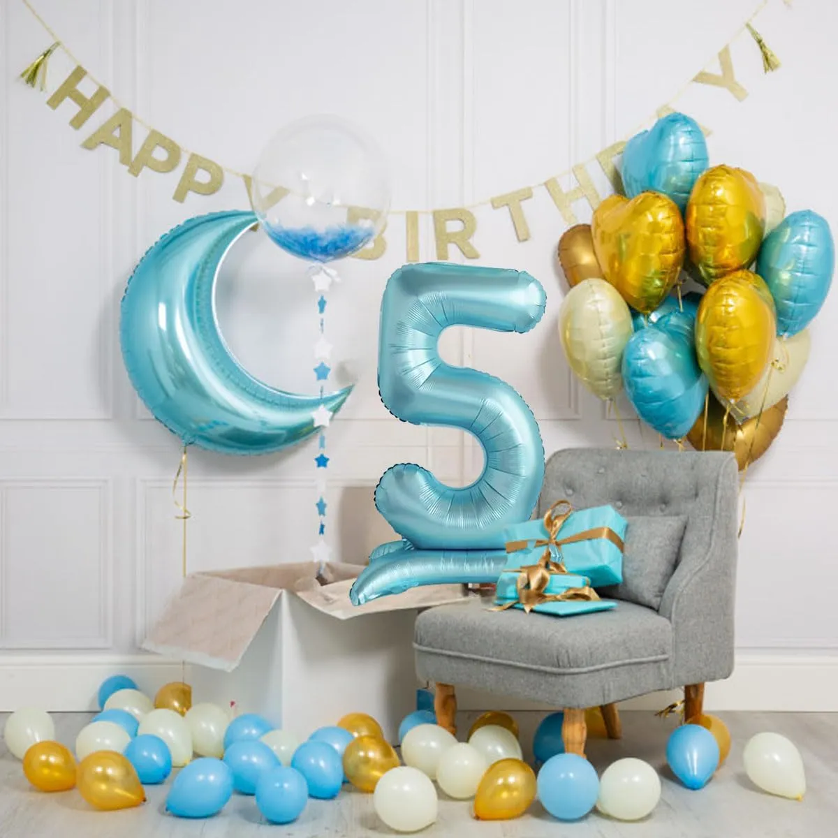 Jonami Palloncino Numero 4 Gigante Azzurro in Piedi, 82 cm - immagine 6