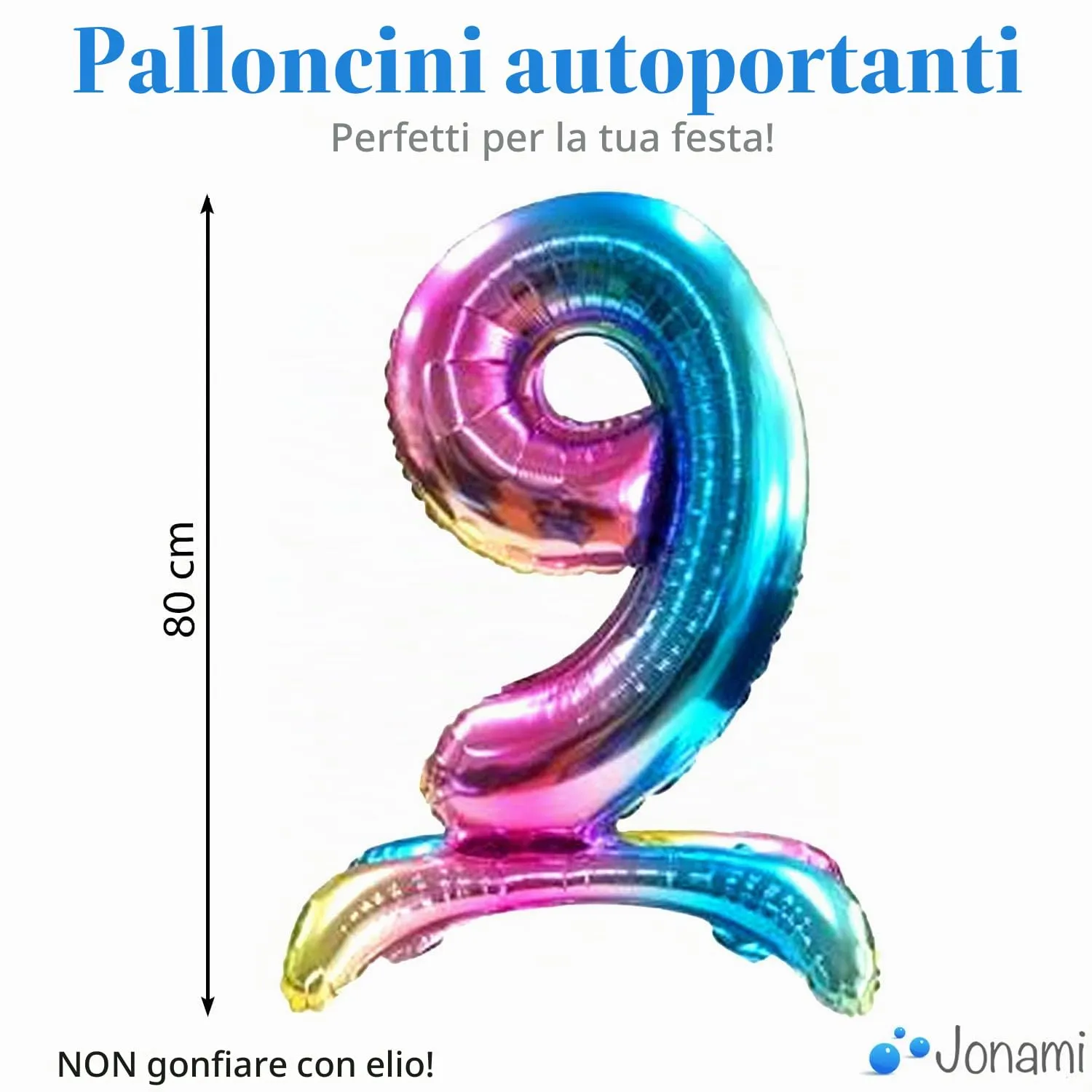 Jonami Palloncino Numero 9 Gigante Multicolore Metallizzato, 82 cm - immagine 2