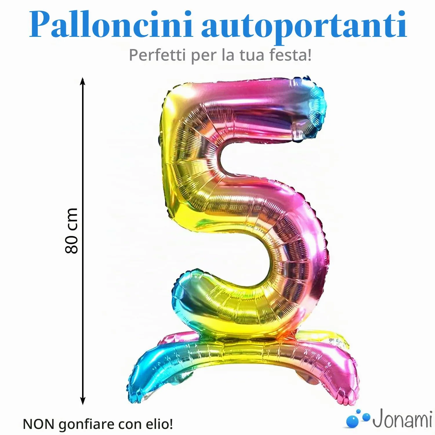 Jonami Palloncino Numero 5 Gigante Multicolore Metallizzato, 82 cm - immagine 2