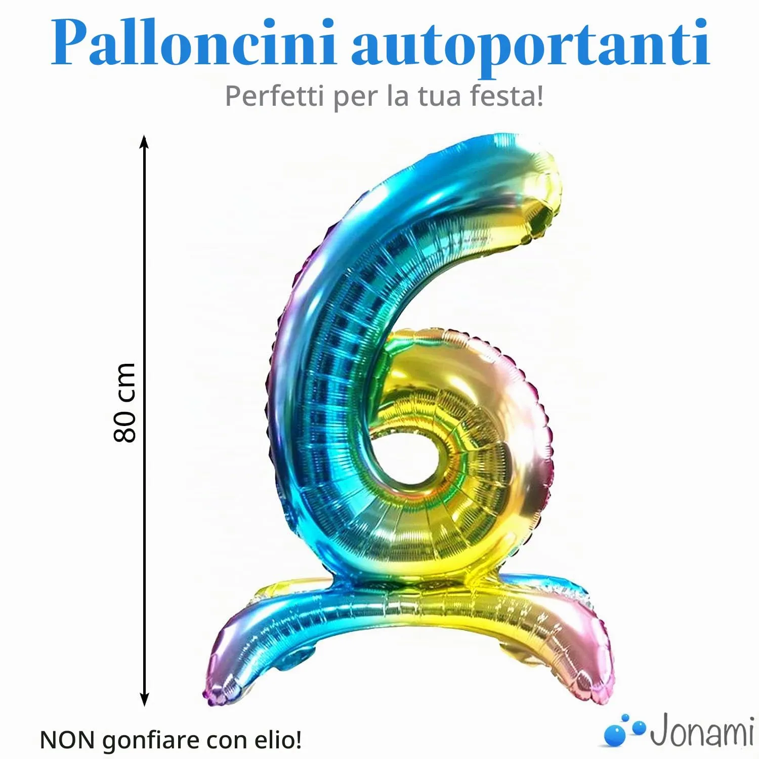 Jonami Palloncino Numero 6 Gigante Multicolore Metallizzato, 82 cm - immagine 2