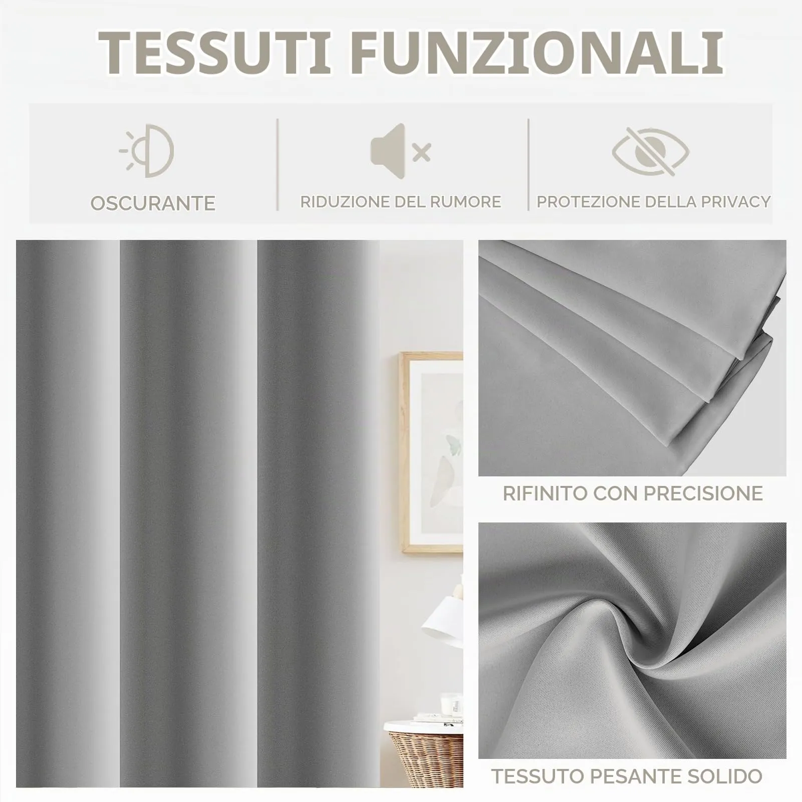 JCyh Tenda Oscurante per Porta con Asta Telescopica e Pomelli Magnetici, Tinta Unita, Grigio Argento, 132 x 210 cm - immagine 4