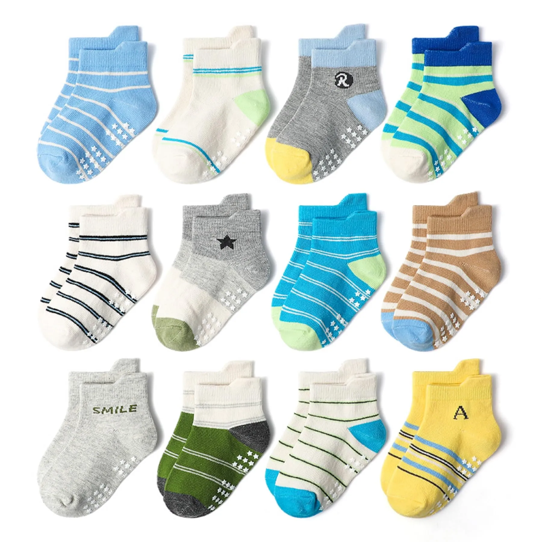HaimoBurg Calze Antiscivolo in Cotone Traspirante per Bambini, 12 Paia, 1-5 Anni - immagine 1