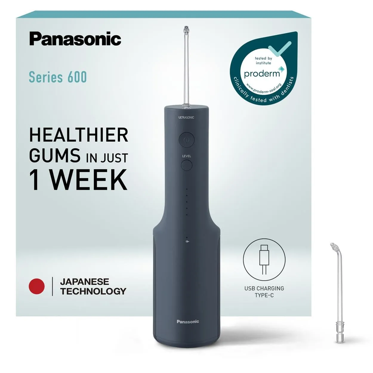 Panasonic Serie 600 Irrigatore Orale a Ultrasuoni EW-DJ66-A303, 200ml, IPX7, Blu Marino - immagine 1