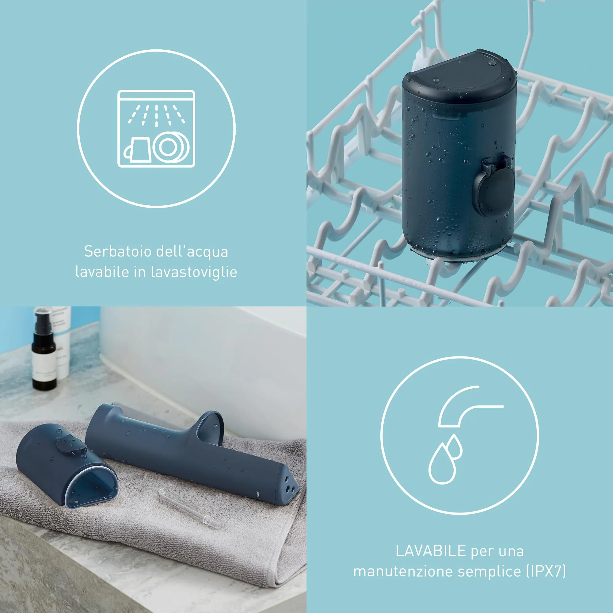 Panasonic Serie 600 Irrigatore Orale a Ultrasuoni EW-DJ66-A303, 200ml, IPX7, Blu Marino - immagine 8