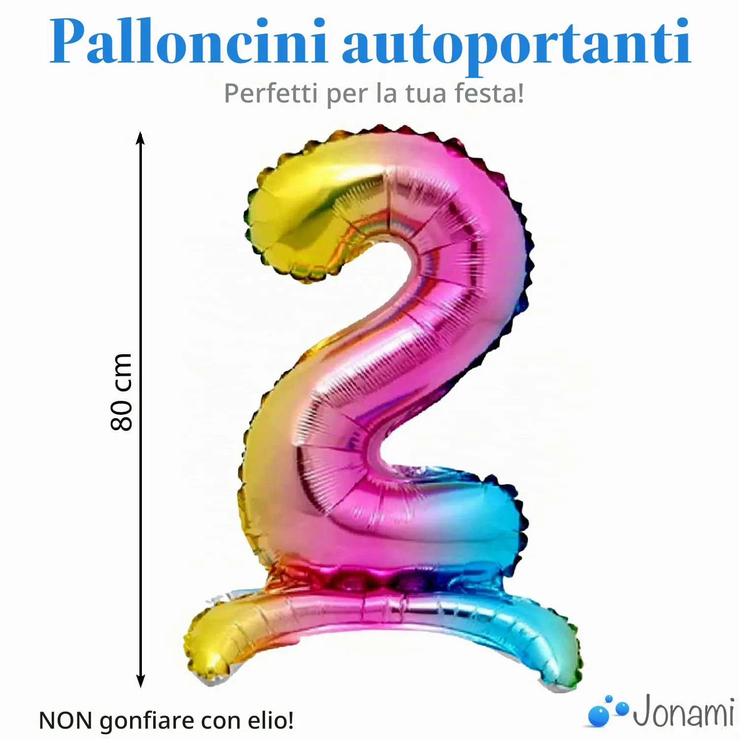 Jonami Palloncino Numero 2 Gigante Multicolore Metallizzato in Piedi, 82 cm - immagine 2