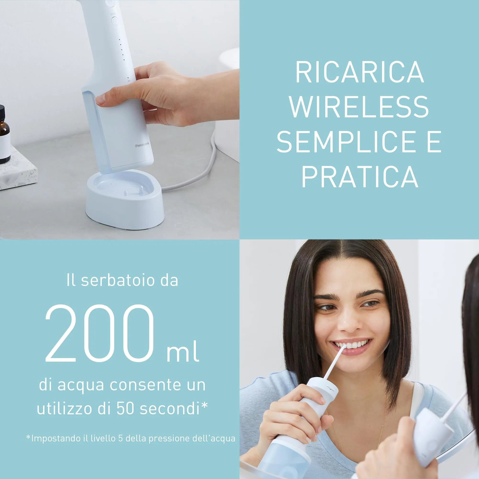 Panasonic Serie 300 Irrigatore Orale EW-DJ27-A303, Idropulsore Dentale, 200ml, IPX7, 4 Ugelli Standard, Blu - immagine 7