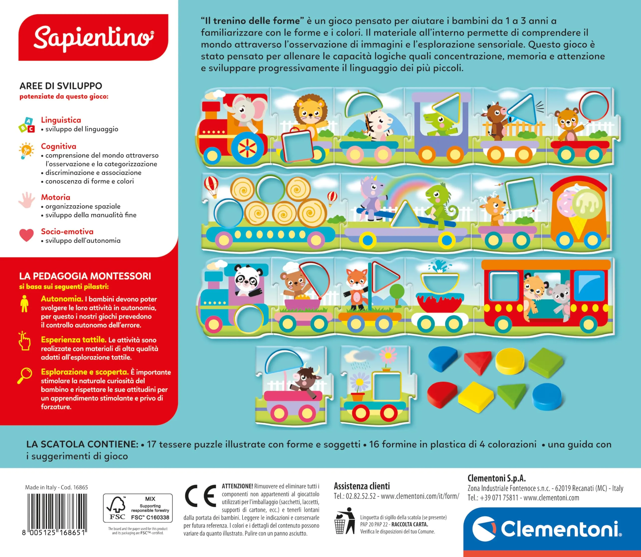 Clementoni Sapientino Montessori - Il Trenino delle Forme, Gioco Educativo per Bambini 1-3 Anni, 16865 - immagine 3