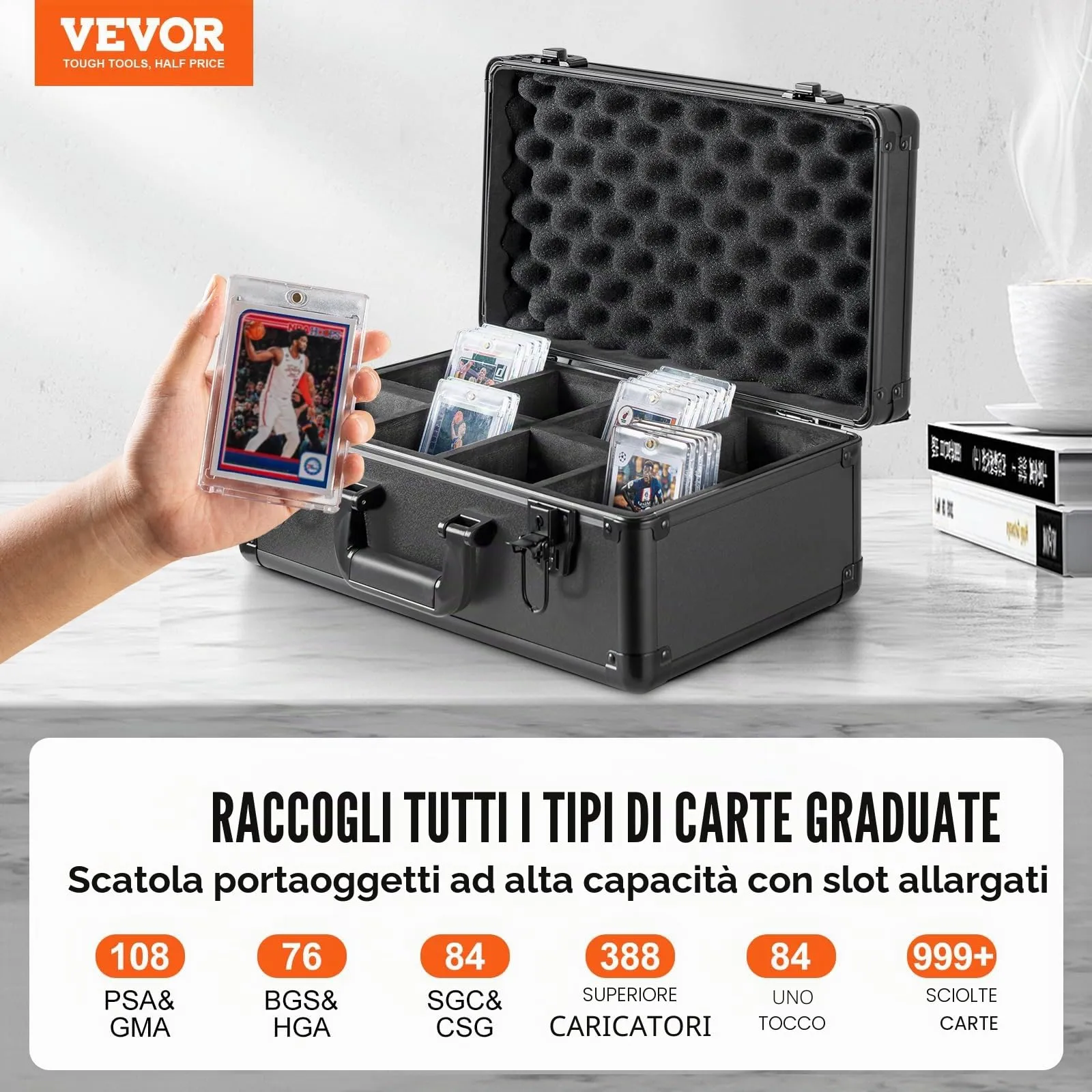 VEVOR Scatola Porta Carte Classificate TB1108 con Chiusura Codificata, 4 Fessure, per 108 Carte PSA, 84 SGC o 388 Top Loaders - immagine 2
