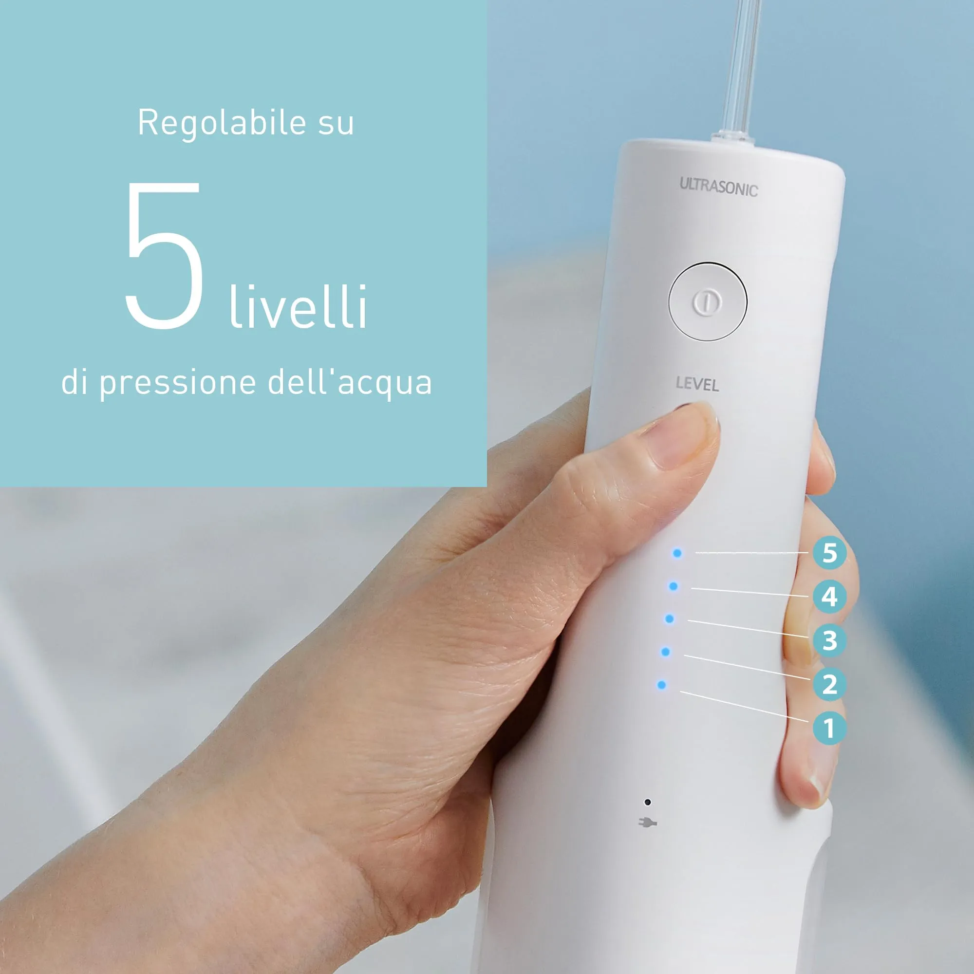Panasonic Serie 600 Irrigatore Orale a Ultrasuoni EW-DJ67-W303, 200ml, IPX7, 5 Livelli di Pressione, con 4 Ugelli - immagine 6