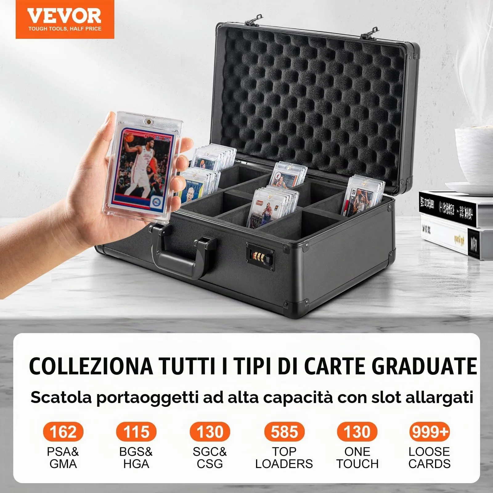 VEVOR Scatola Porta Carte Classificate con Chiusura Codificata, 5 Fessure, per 162 Carte PSA, 115 Carte SGC e 585 Top Loaders - immagine 2