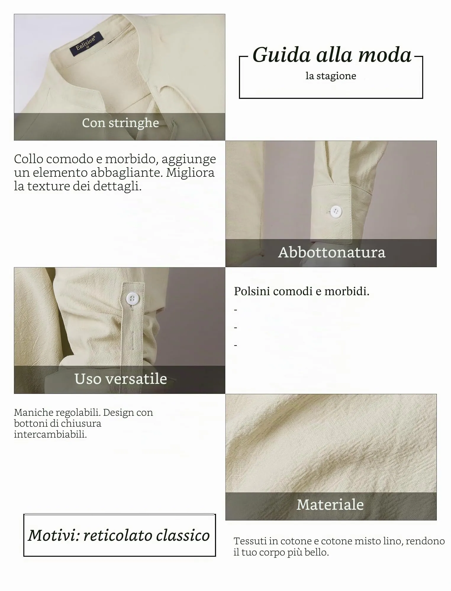 Enlision Camicia da Uomo in Cotone e Lino Medievale Vintage con Lacci, Manica Lunga, Cachi, S - immagine 7