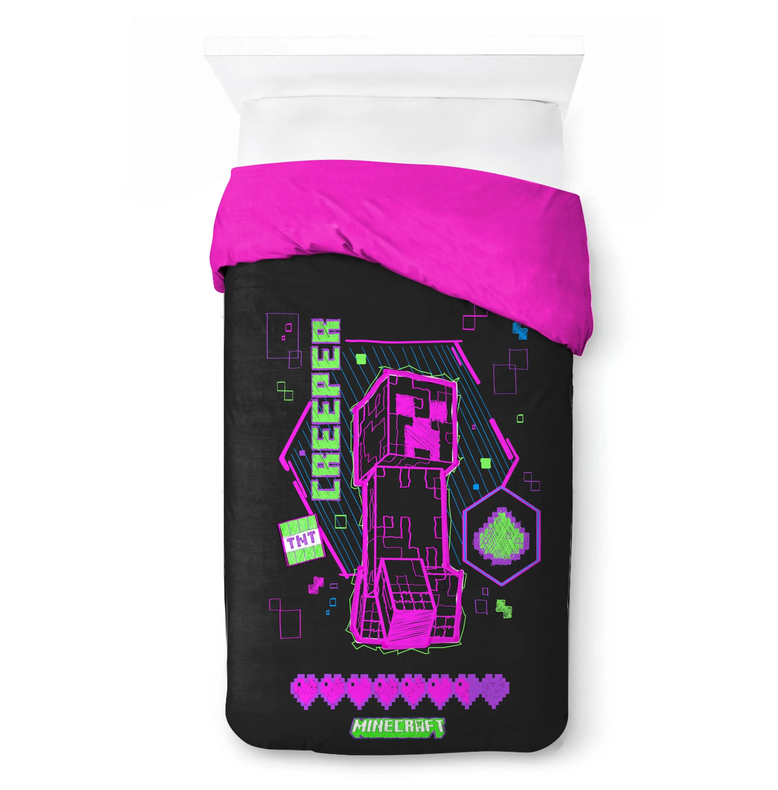 Jay Franco Minecraft Neon Creeper Set Copripiumino Singolo 100% Cotone con Federa 50x70 cm - immagine 2